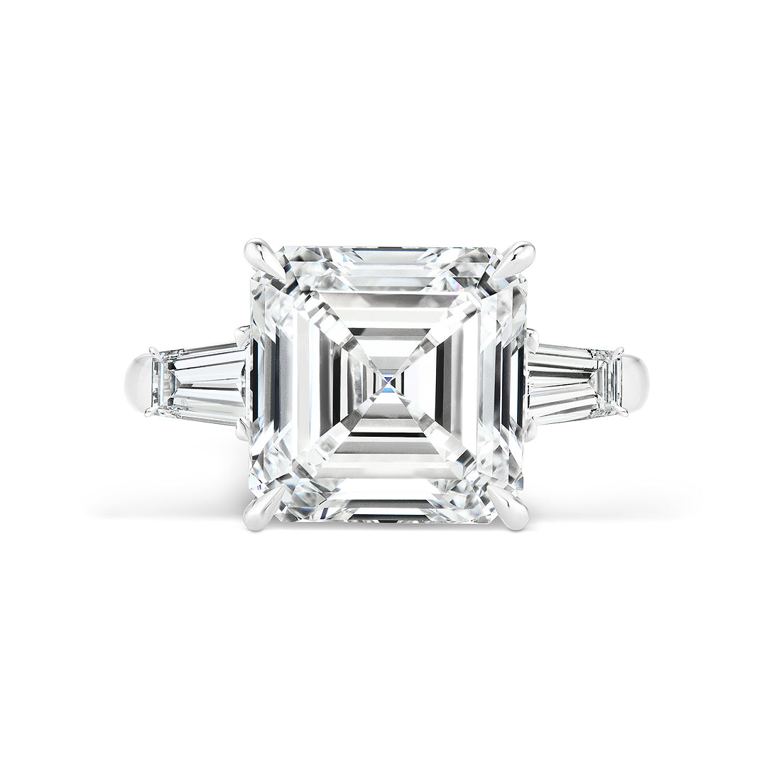Asscher Cut Diamond Engagement Ring with Tapered Baguette Side Stones