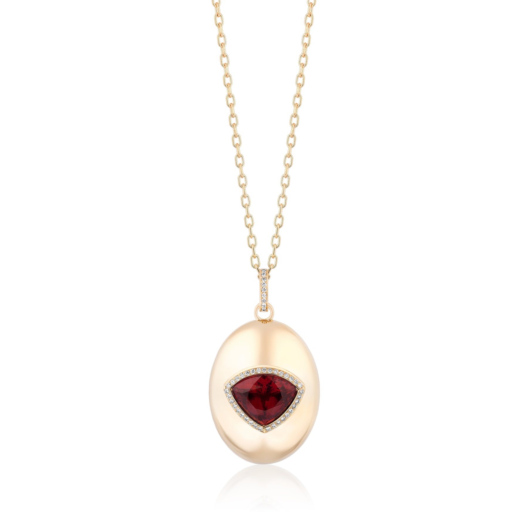 Burnish Set Pavé Trillion Cut Ruby Charm Pendant in Yellow Gold