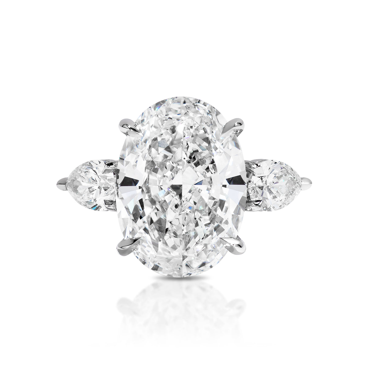 Oval Diamond Engagement Ring with Pear Side Stones