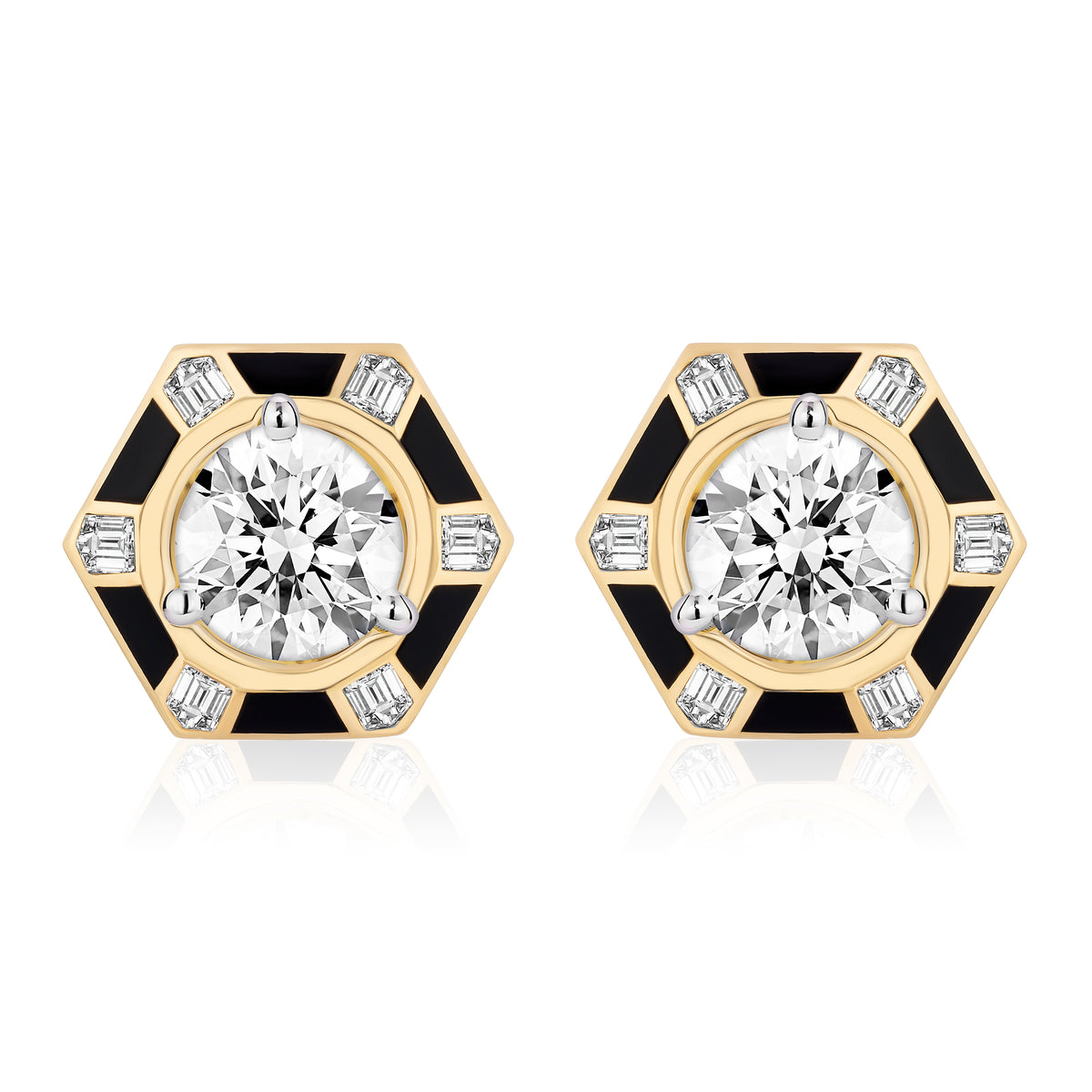 Hexagon Alternating Onyx and Diamond Ear Jackets