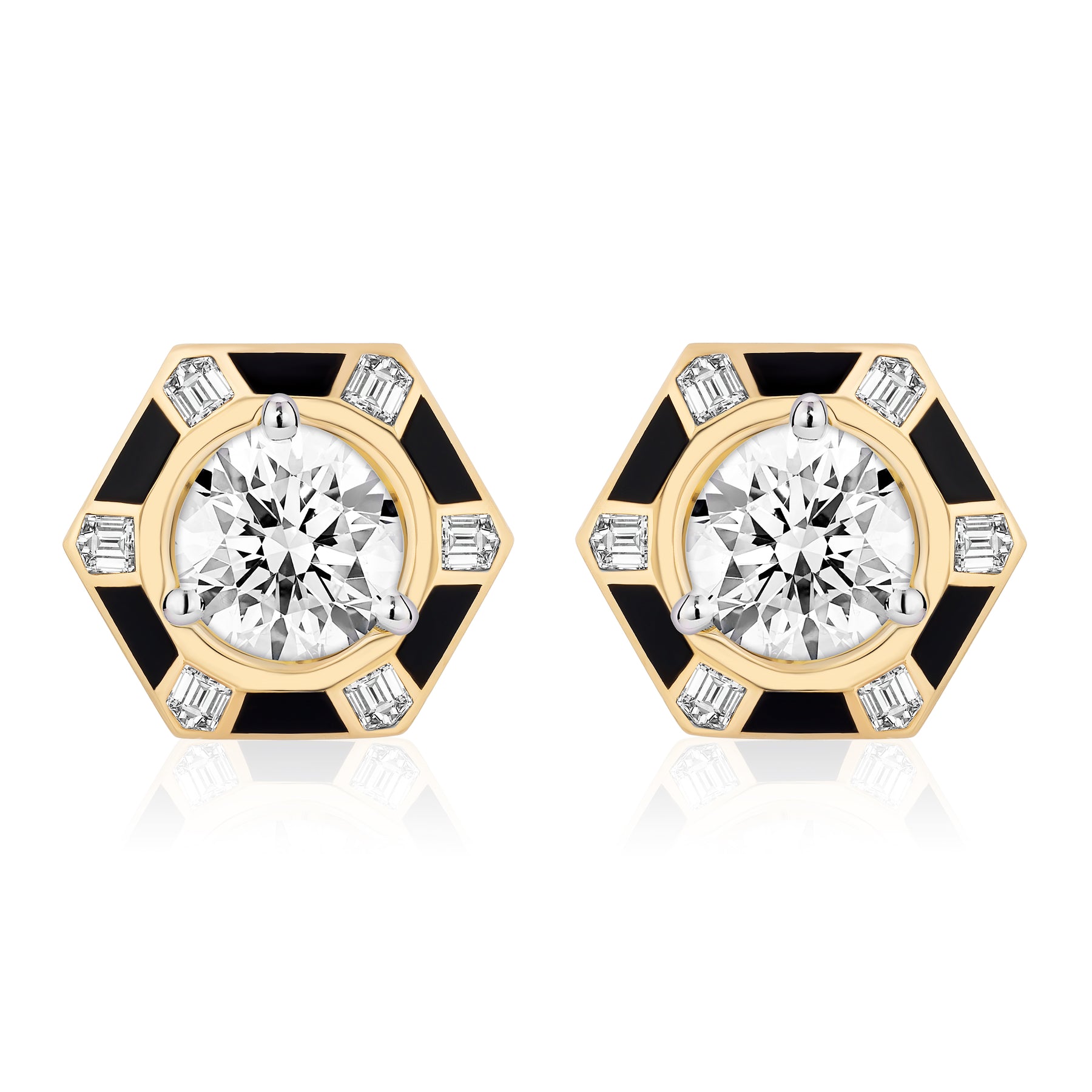 Hexagon Alternating Onyx and Diamond Ear Jackets