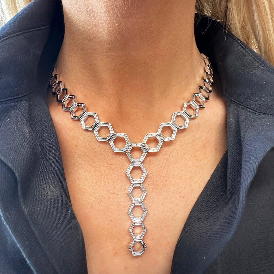 Chrysler Transformer Necklace in White Gold with Baguette Diamonds