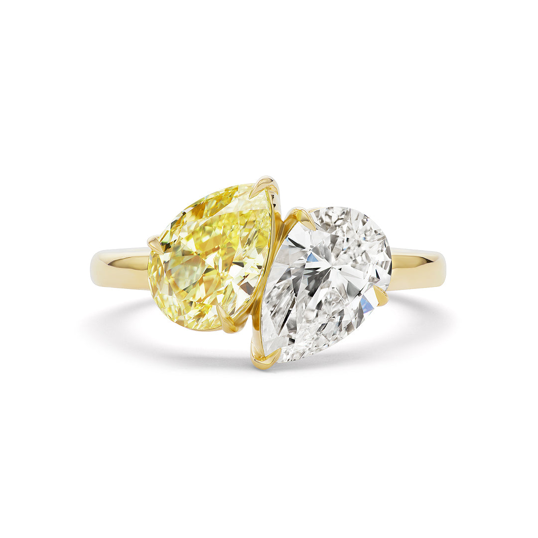 Toi Et Moi Ring with Fancy Yellow and White Pear Diamonds