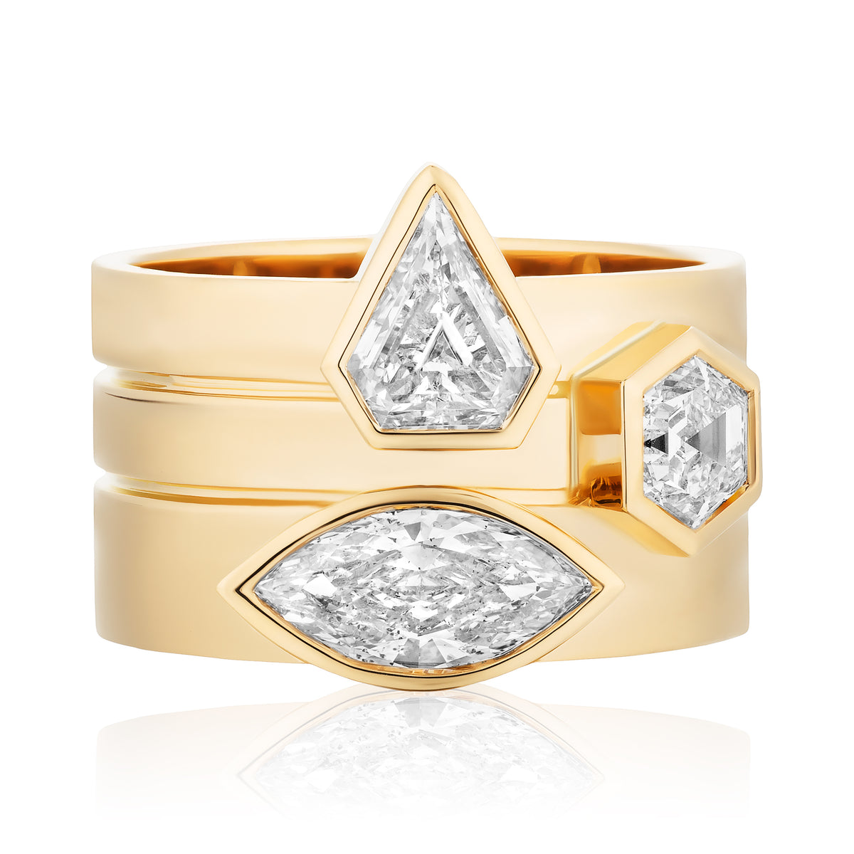 Bezel Set Mixed Shape Diamond Thick Band in Yellow Gold