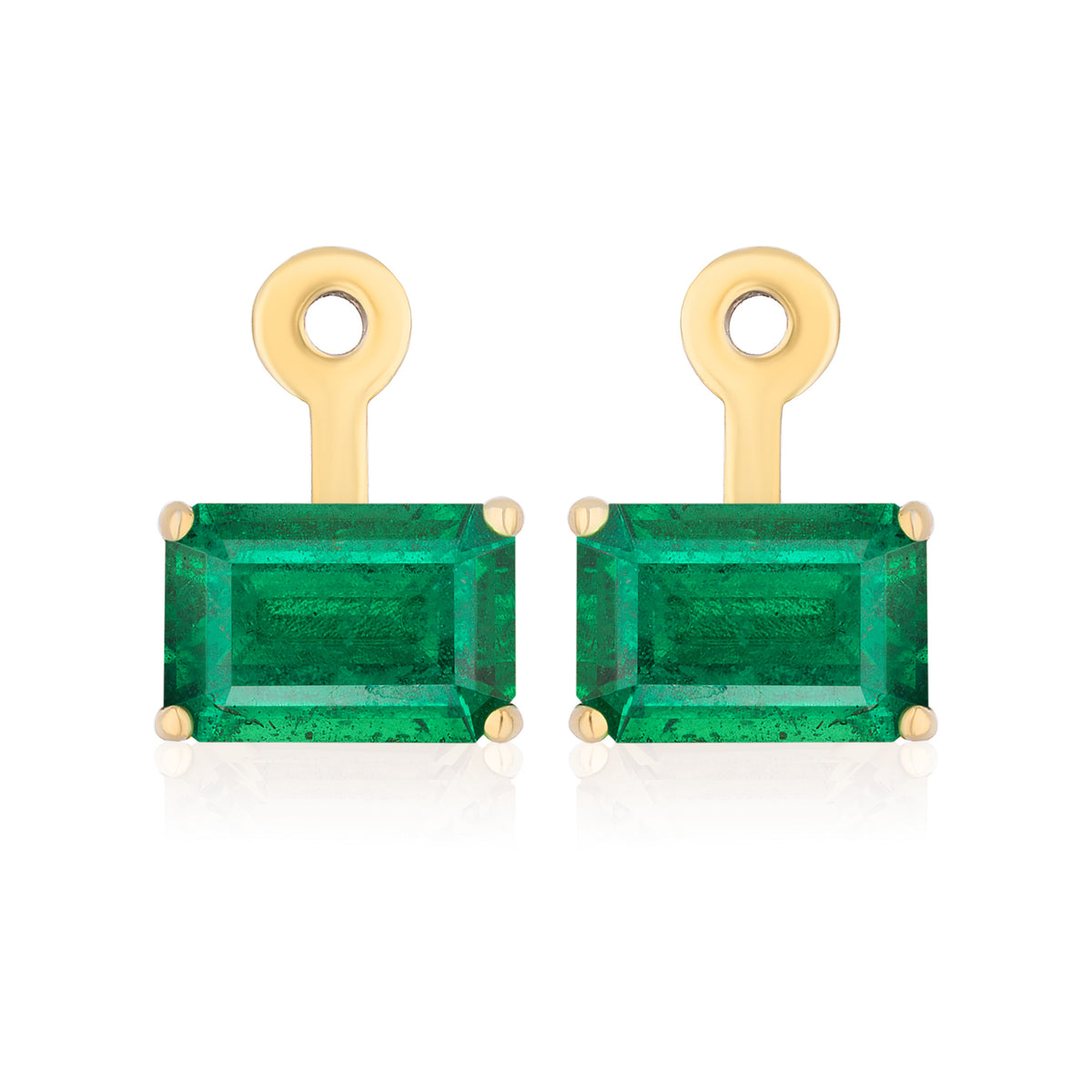 East-West Set Emerald Cut Emerald Ear Jackets in Yellow Gold