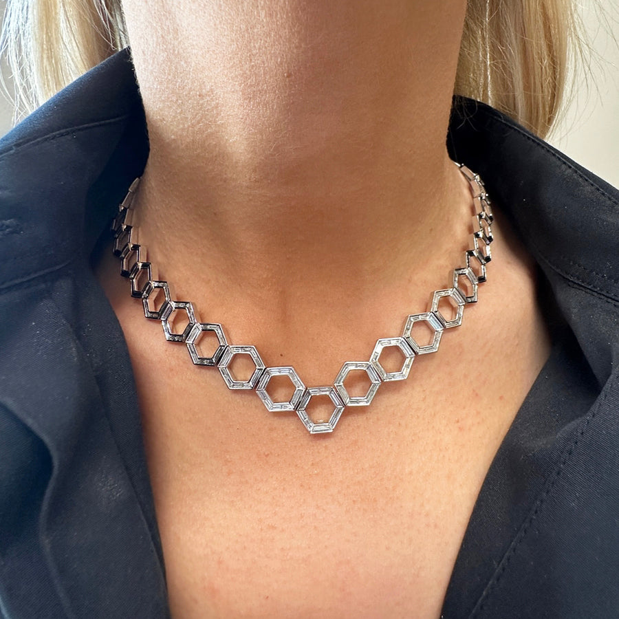 Chrysler Transformer Necklace in White Gold with Baguette Diamonds