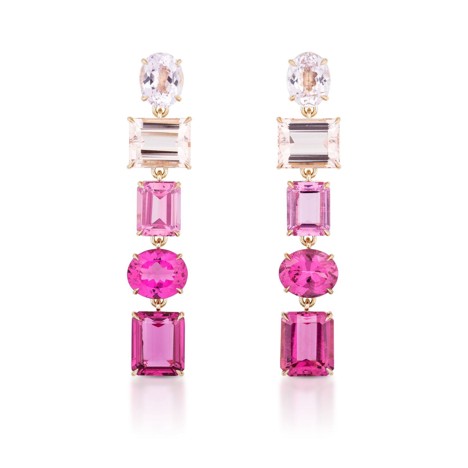 Drop Earrings in Yellow Gold with Mixed Shape Multicolor Sapphires