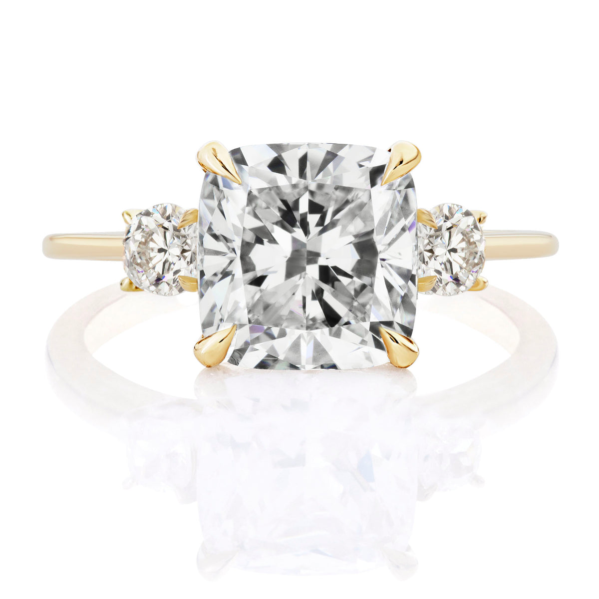 Cushion Cut Diamond Engagement Ring with Round Side Stones