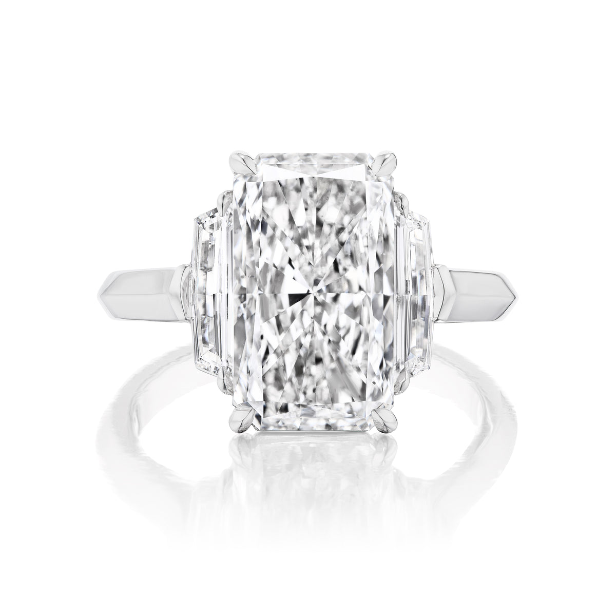 Elongated Radiant Cut Diamond Engagement Ring with Epaulette Side Stones