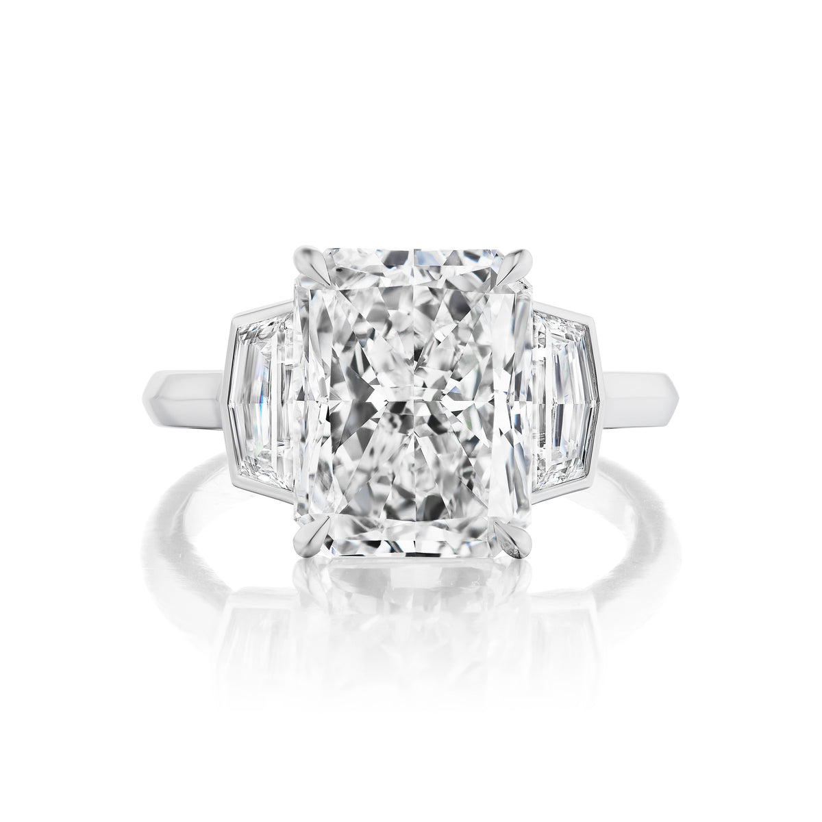 Radiant Cut Diamond Engagement Ring with Bezel Set Epaulette Side Stones