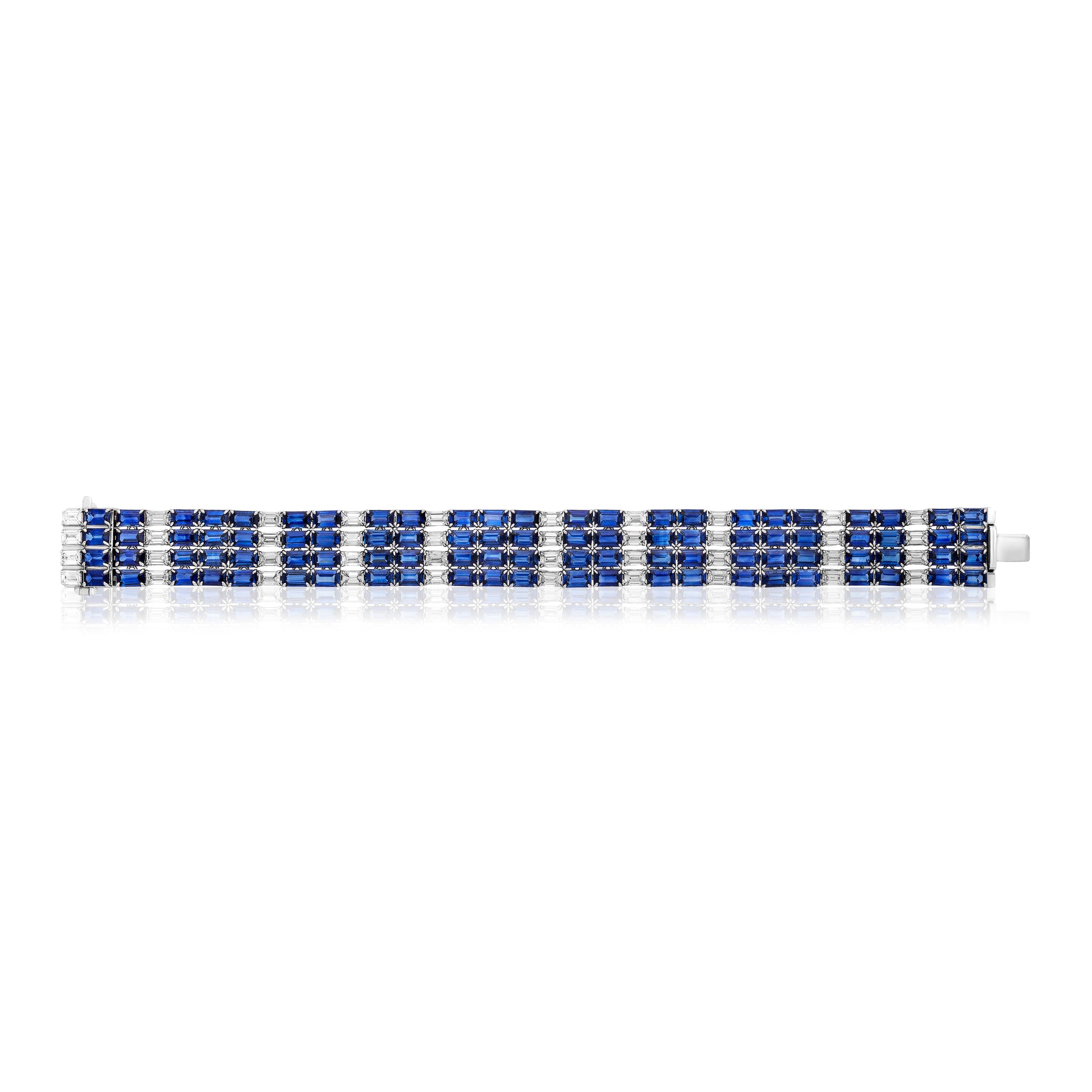 Multi Strand Sapphire and Diamond Tennis Bracelet in White Gold