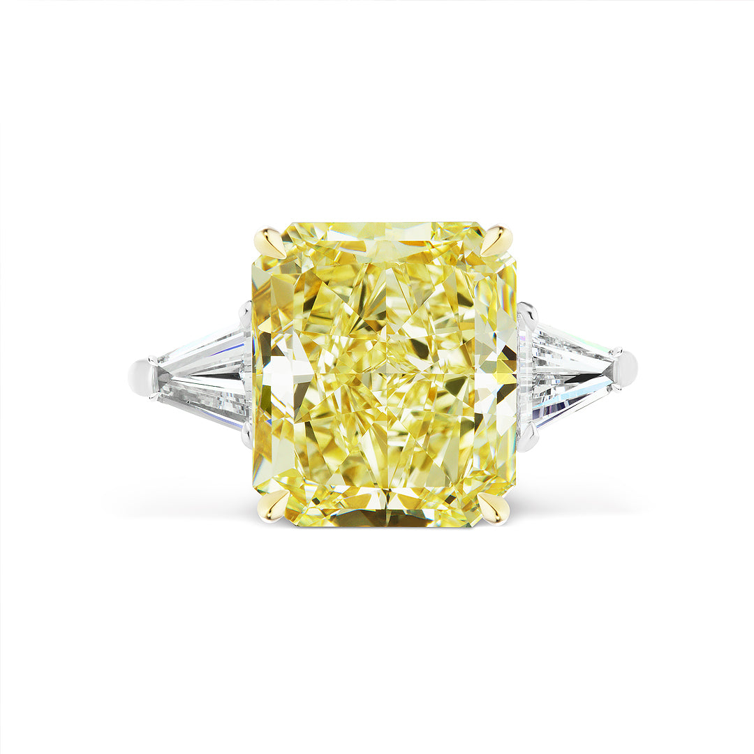 Fancy Yellow Radiant Cut Diamond Engagement Ring with Tapered Baguette Side Stones