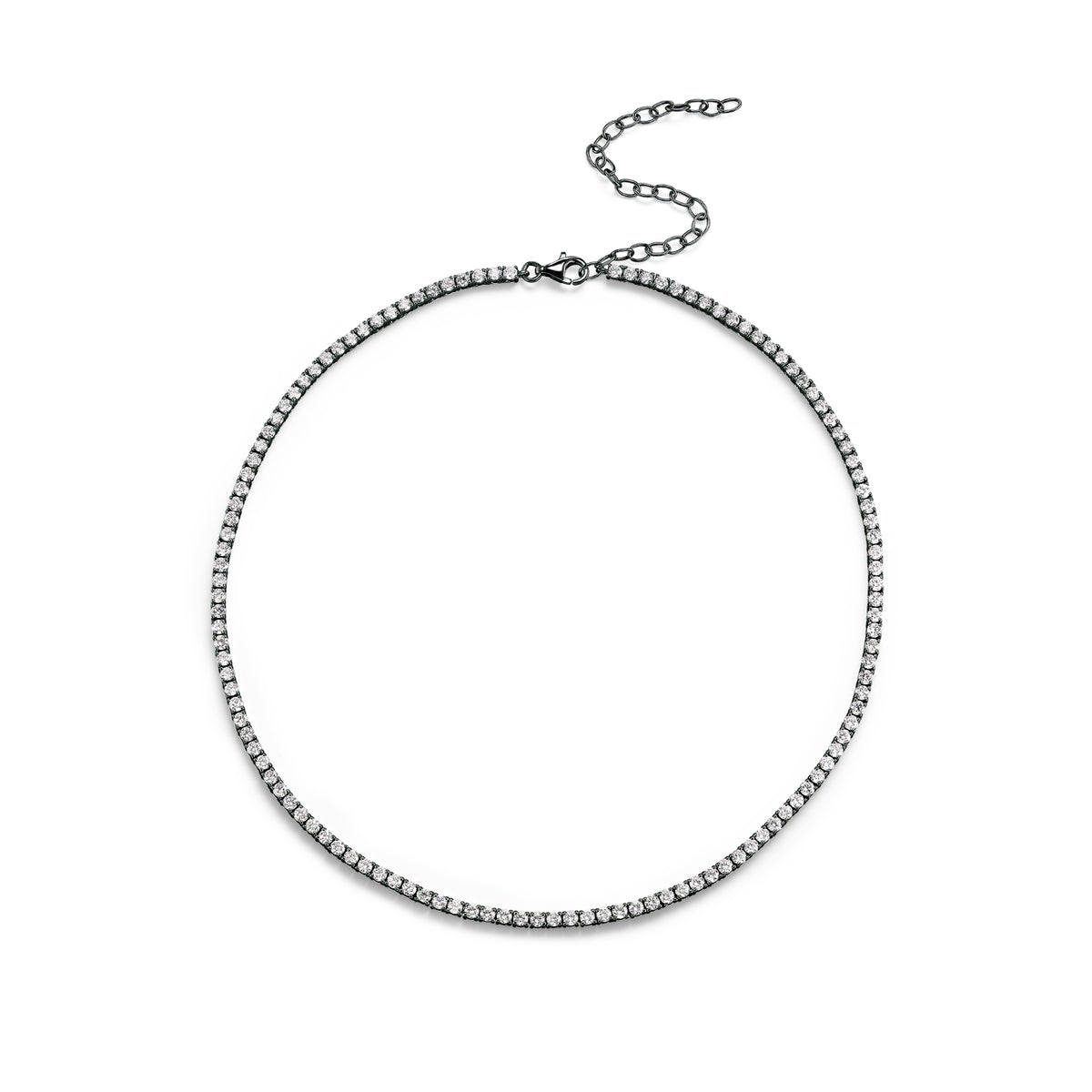 Round Diamond Tennis Necklace in Black Rhodium