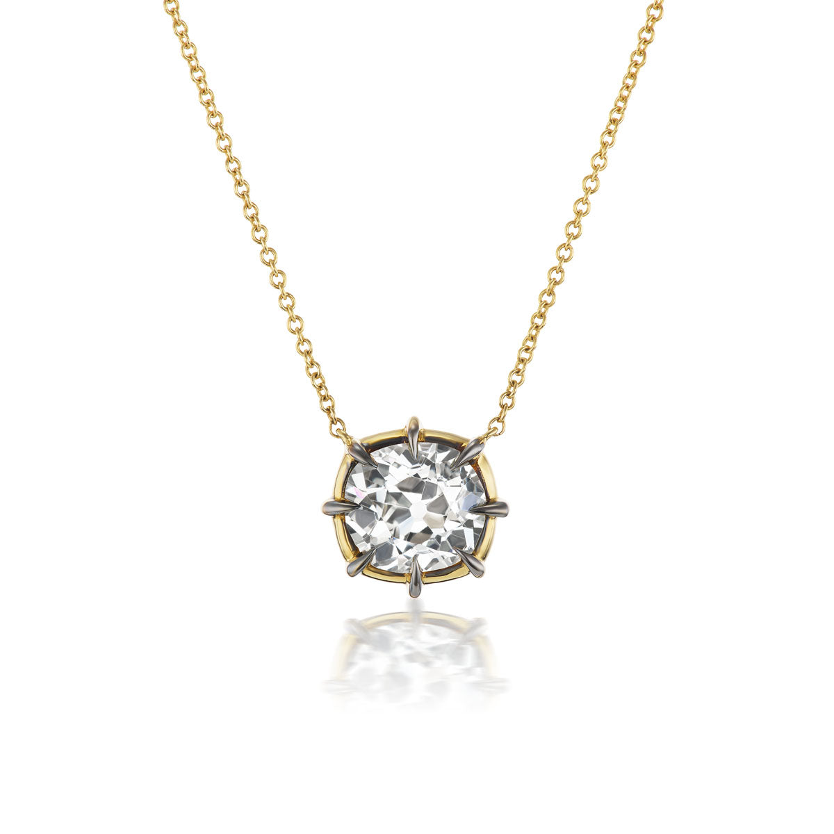 Cushion Cut Diamond Collet Pendant in Yellow and Blackened Gold