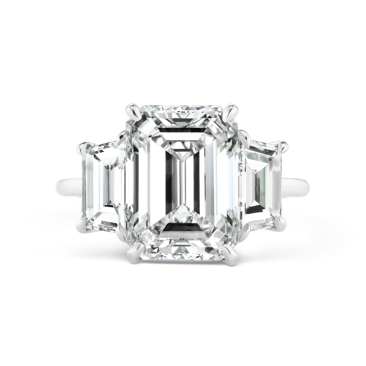 Emerald Cut Diamond Engagement Ring with Trapezoid Side Stones
