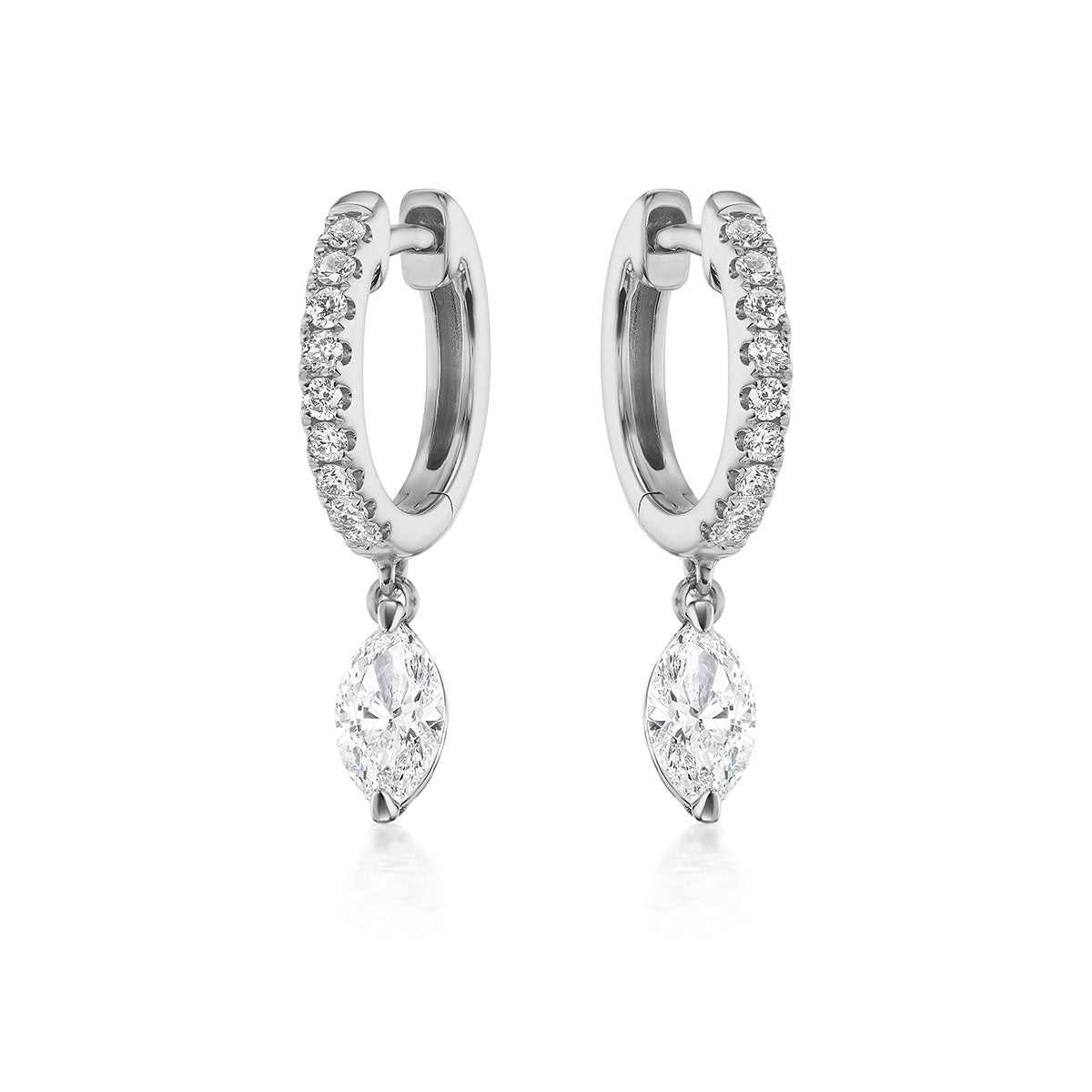 Pavé Huggies in White gold with Marquise Diamond Charm