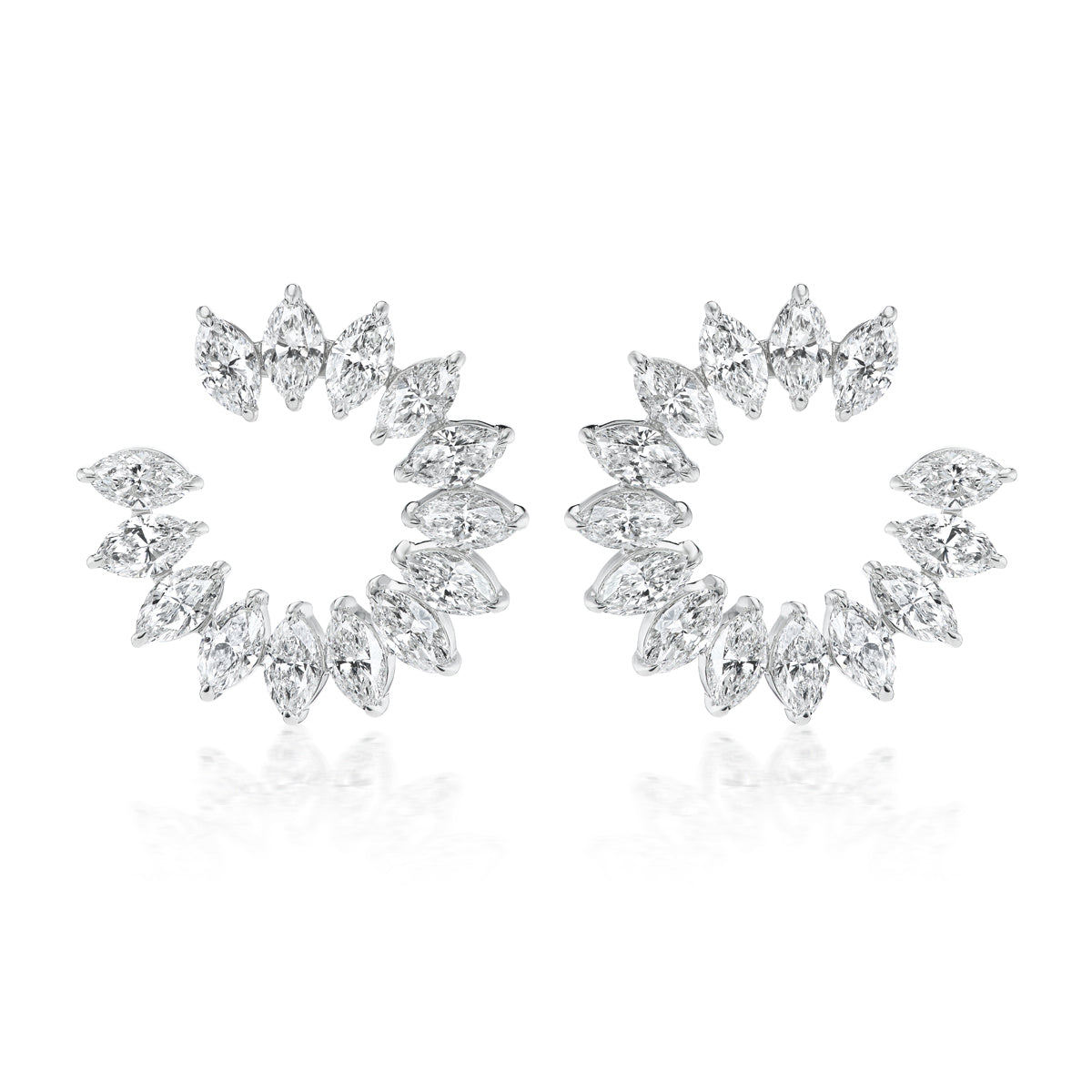 Climbing Ivy Front-to-Back Hoops in White Gold with Marquise Diamonds