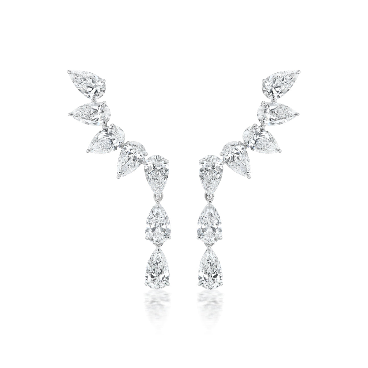Crescent Waterfall Earrings in White Gold with Pear Diamonds