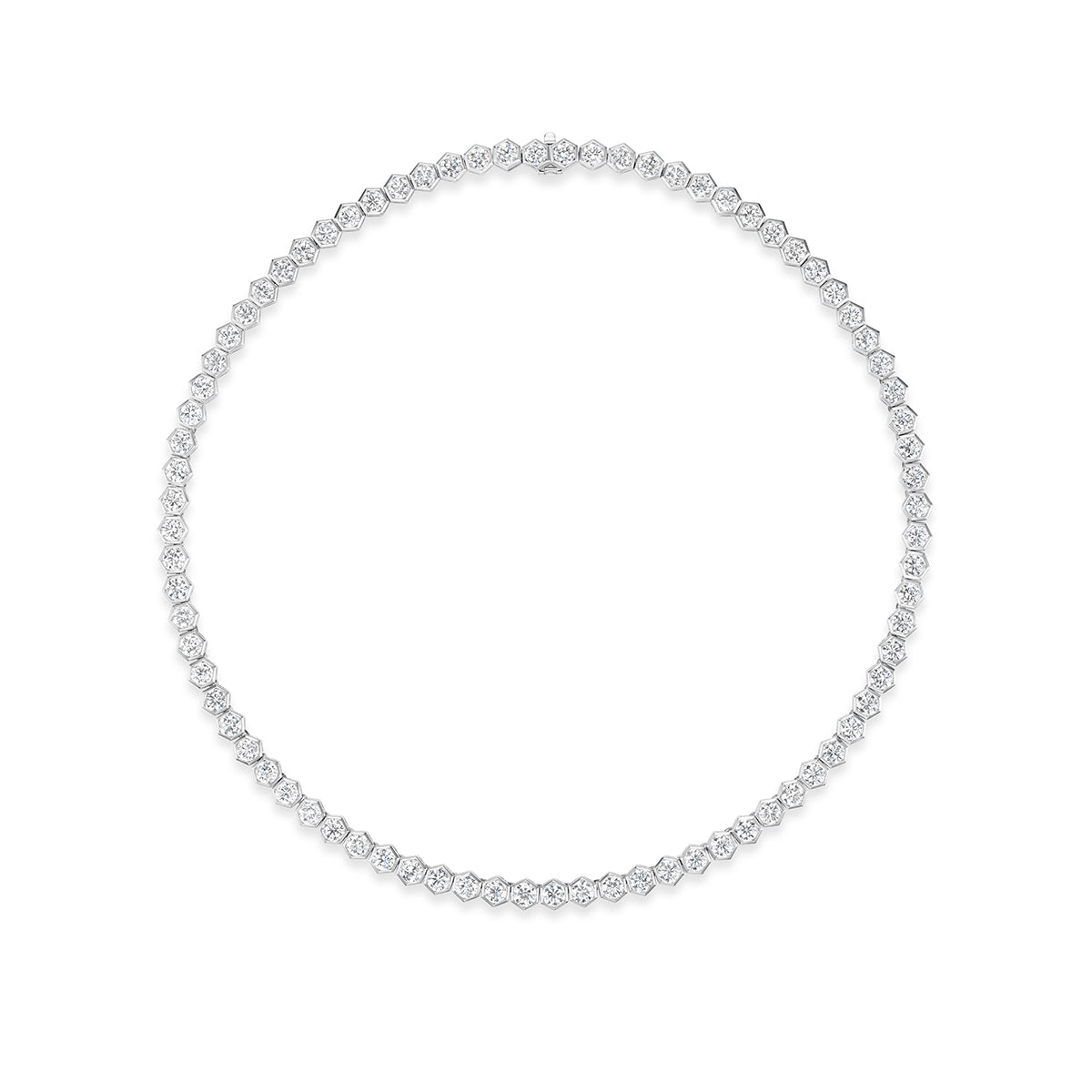 Hexagon Bezel Set Diamond Tennis Necklace in White Gold
