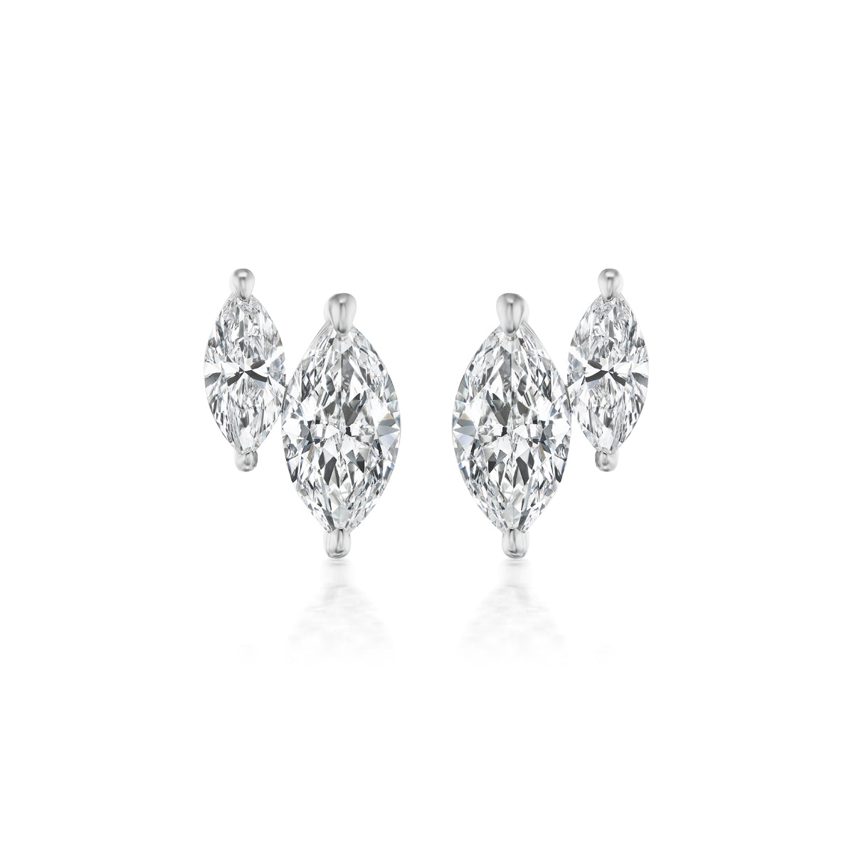 Duo Studs in White Gold with Marquise Diamonds