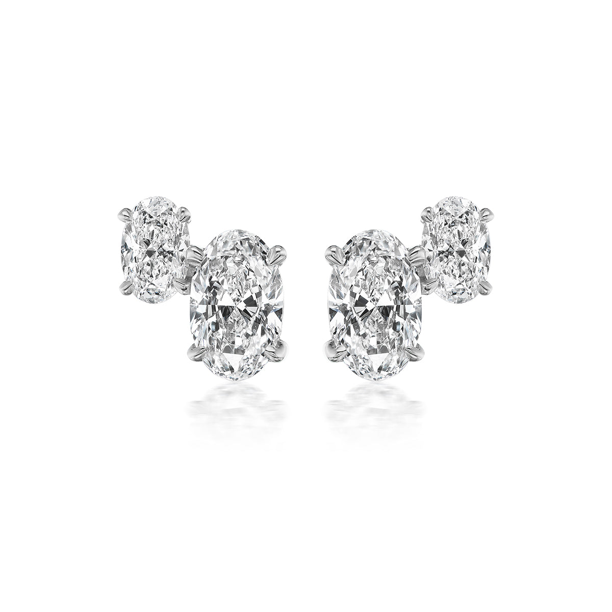 Duo Studs in White Gold with Oval Diamonds