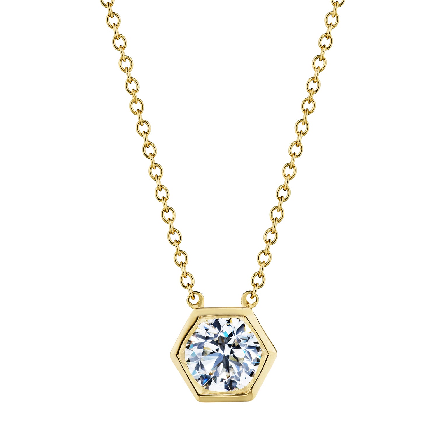 Hexagon Bezel Set Round Brilliant Diamond Pendant