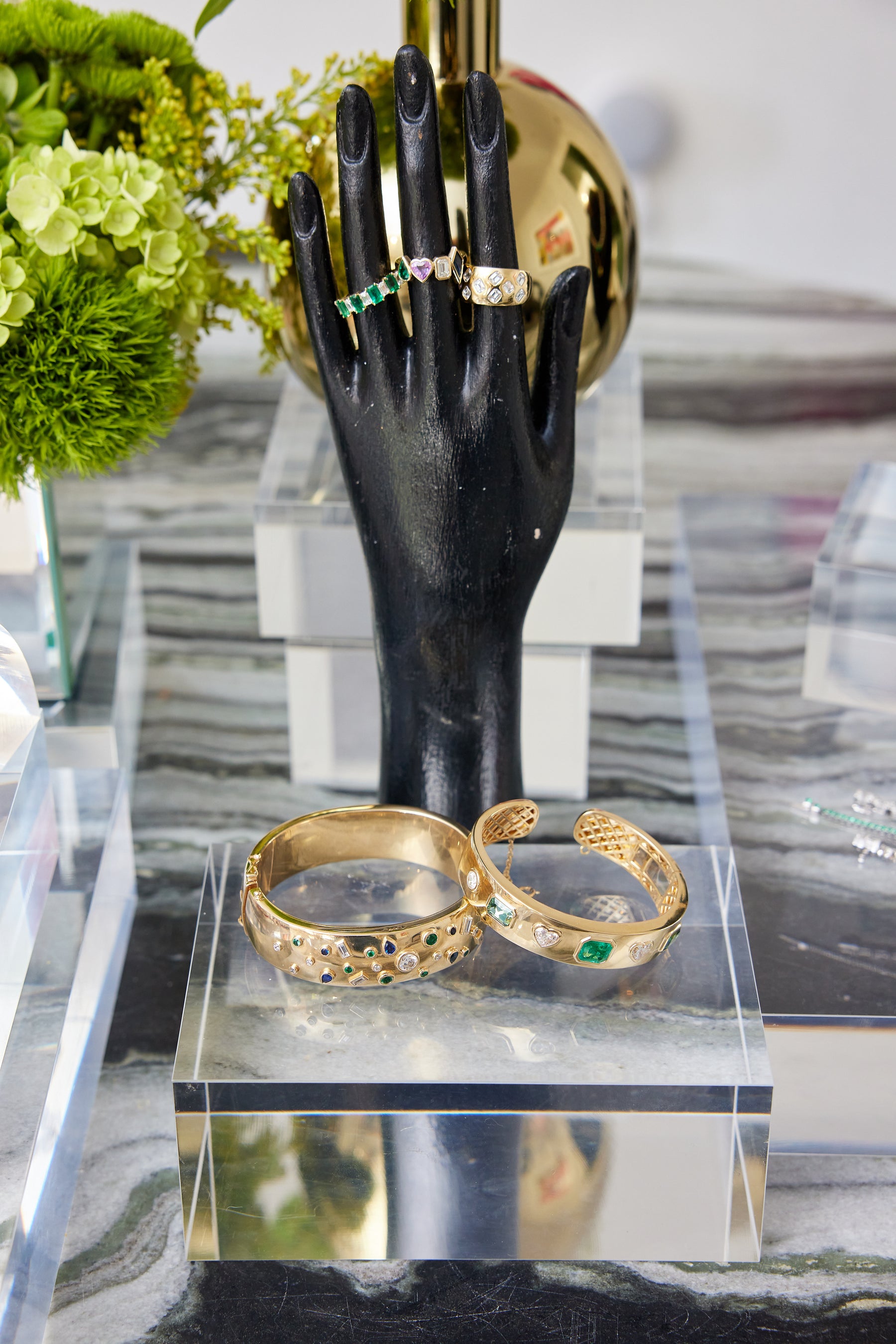 Chroma Alternating Emerald and Diamond Half Eternity Band
