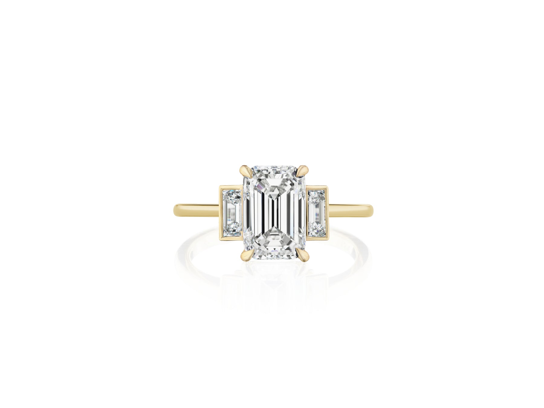 Emerald Cut Diamond Engagement Ring with Bezel Set Baguette Side Stones