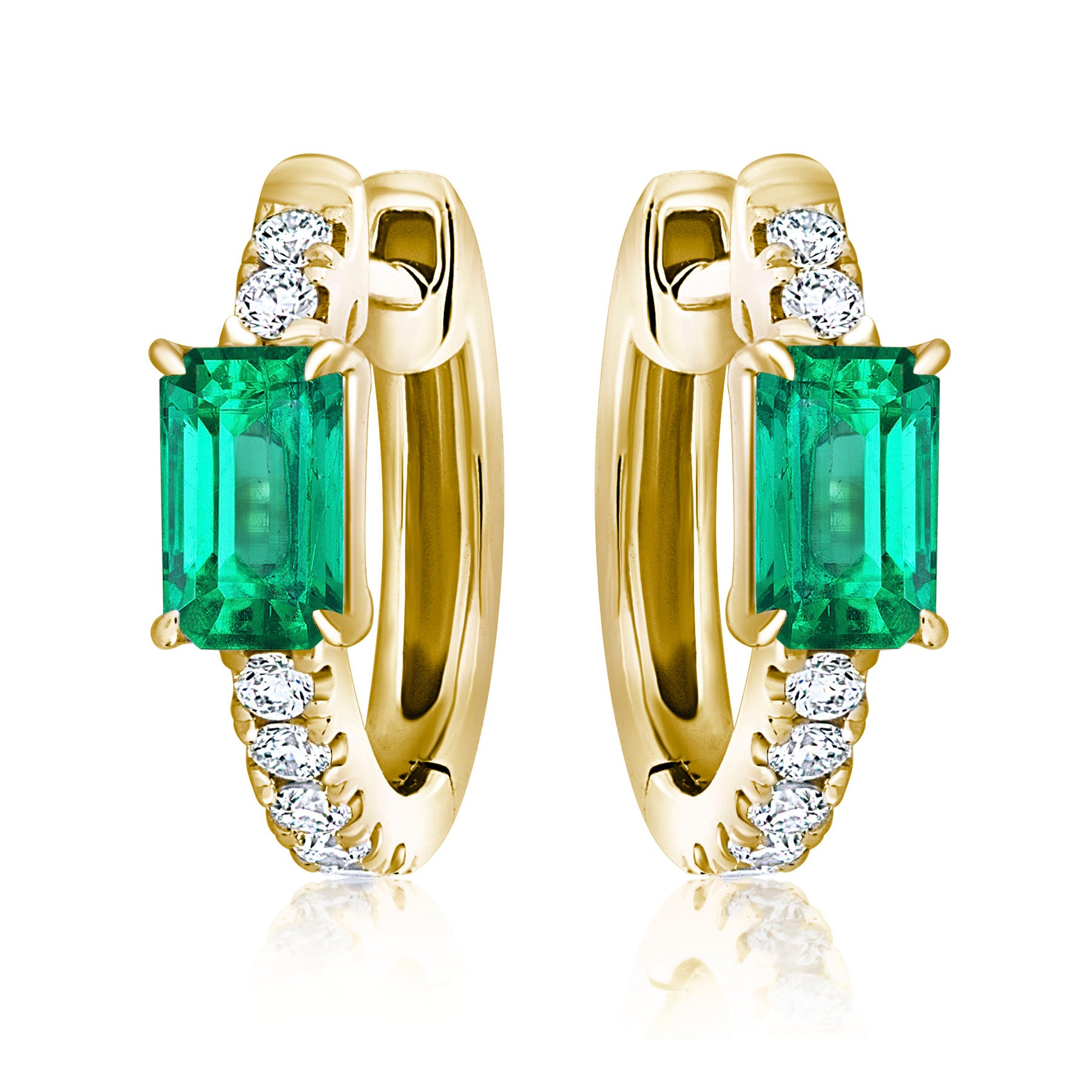Pavé Huggies in Yellow Gold with Emeralds