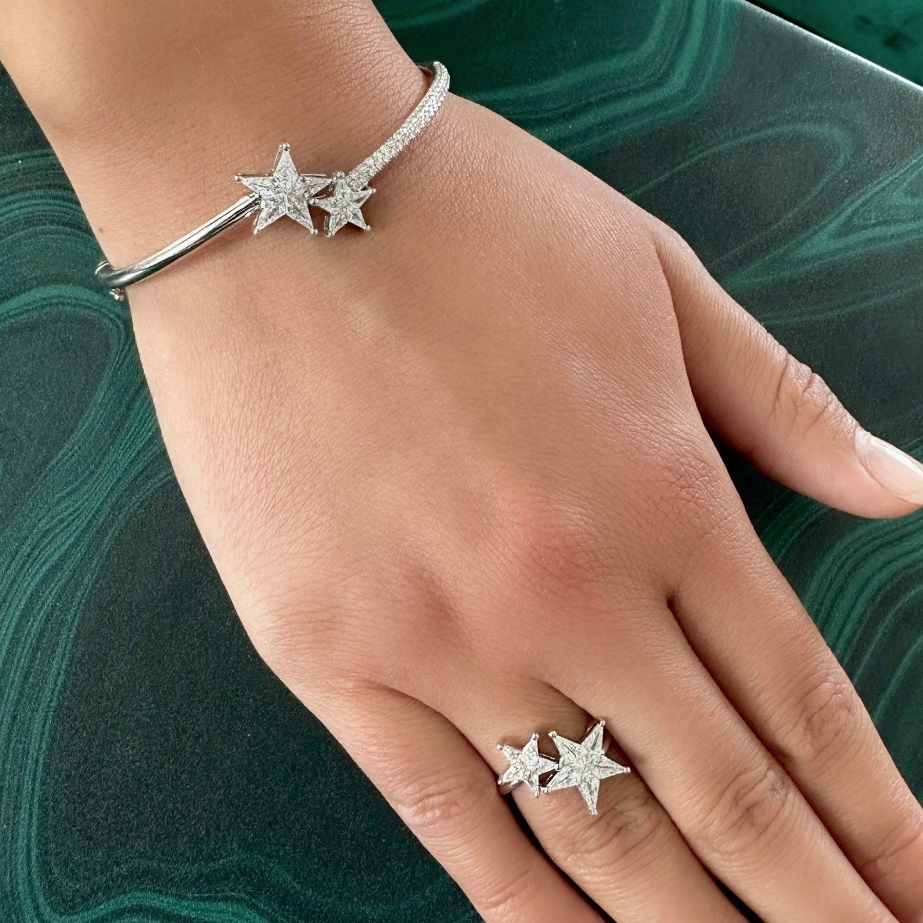 Celestial Shooting Stars Wraparound Ring with Kite Diamonds