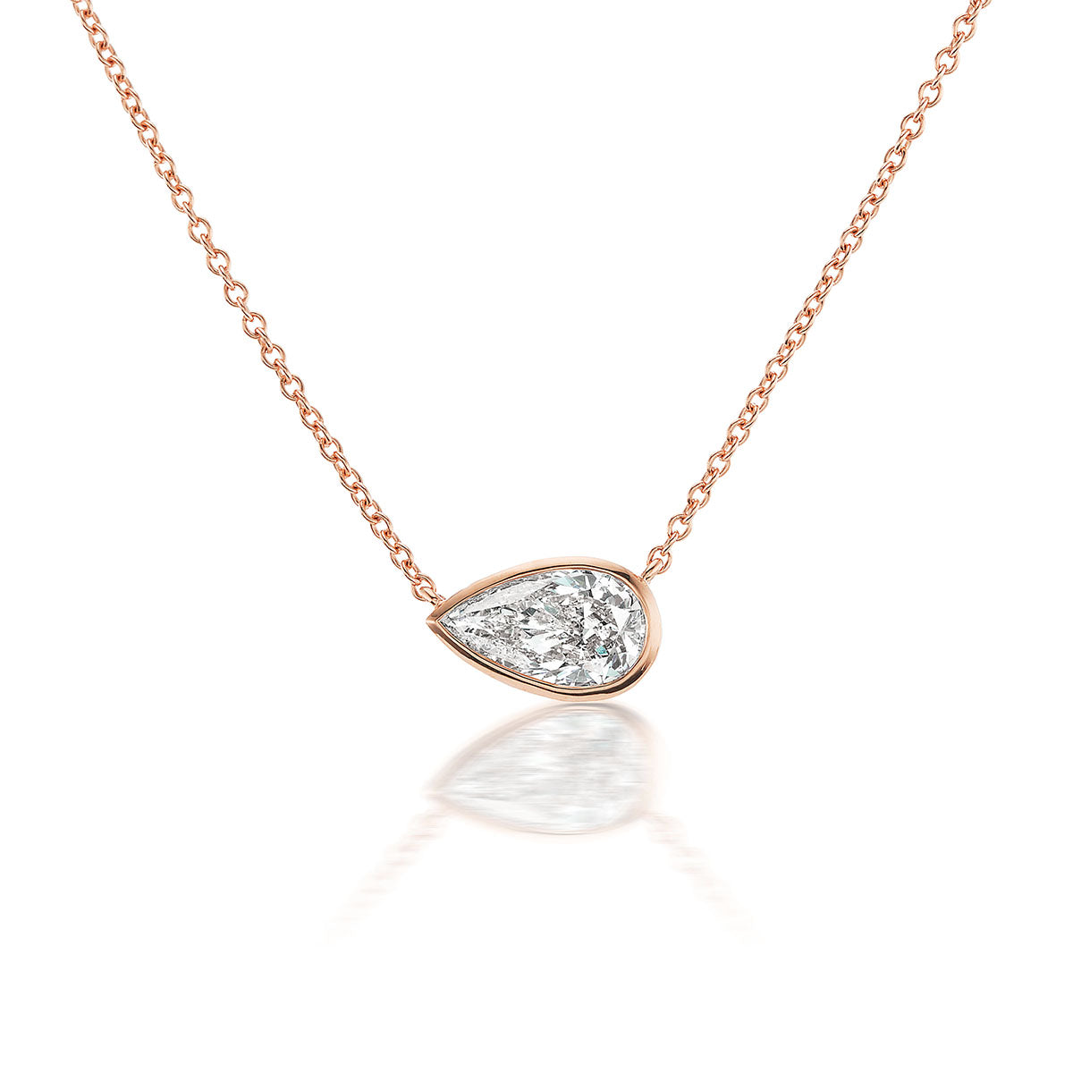 East-West Bezel Set Pear Diamond Pendant in Rose Gold
