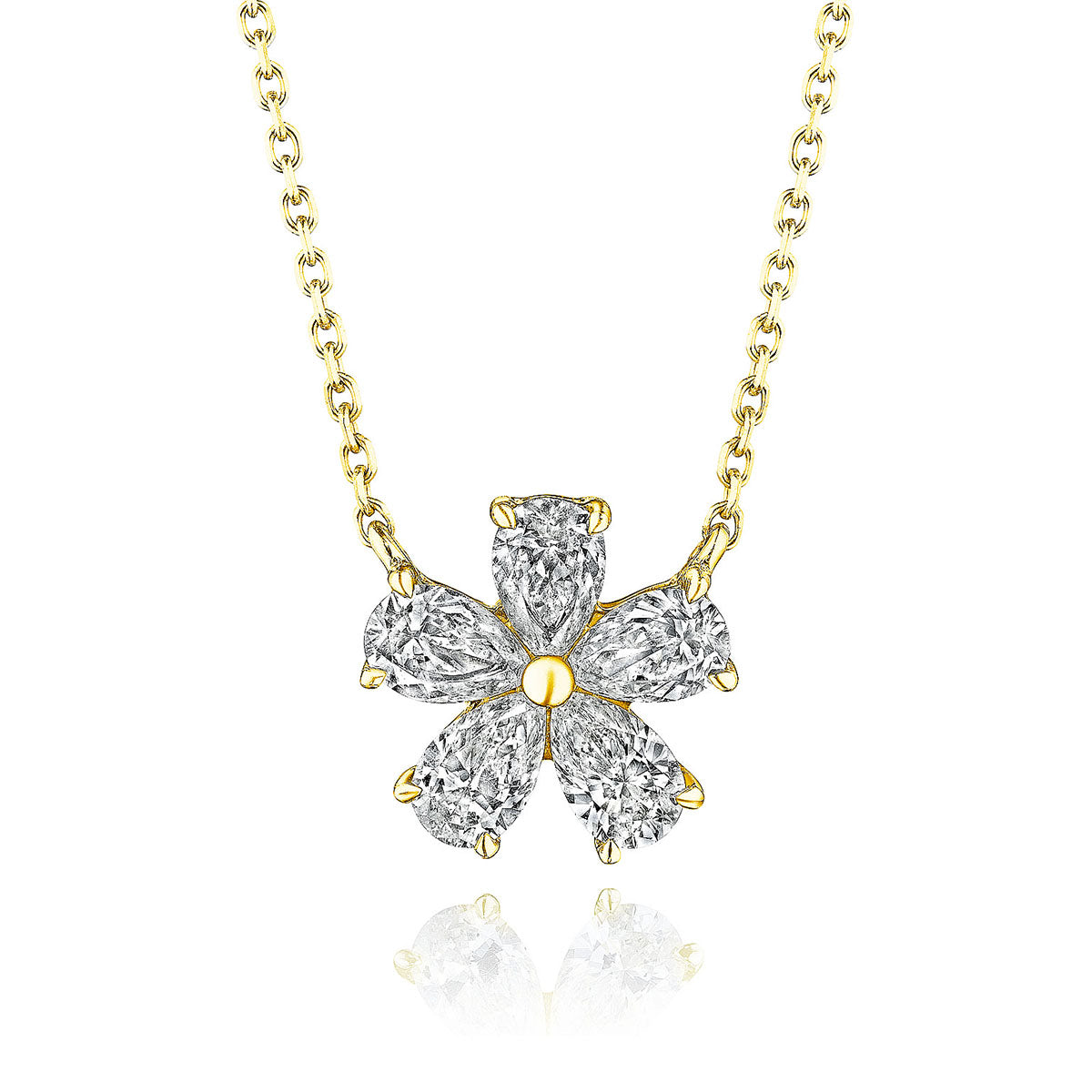 Floral Pear Shape Diamond Pendant in Yellow Gold
