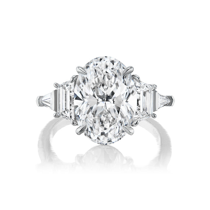 Oval Diamond Engagement Ring with Trapezoid and Tapered Baguette Side Stones