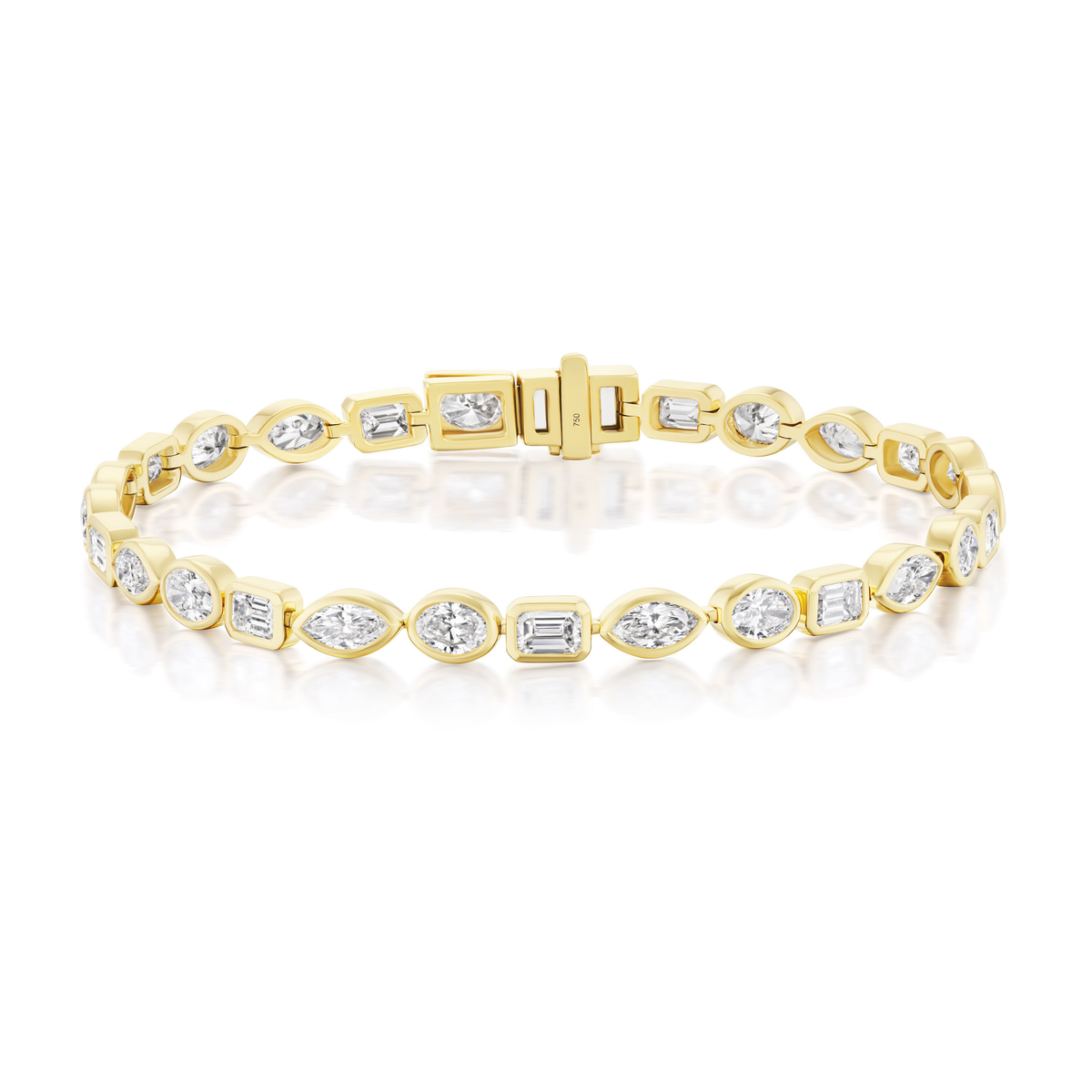 East-West Bezel Set Mixed Shape Diamond Tennis Bracelet in Yellow Gold