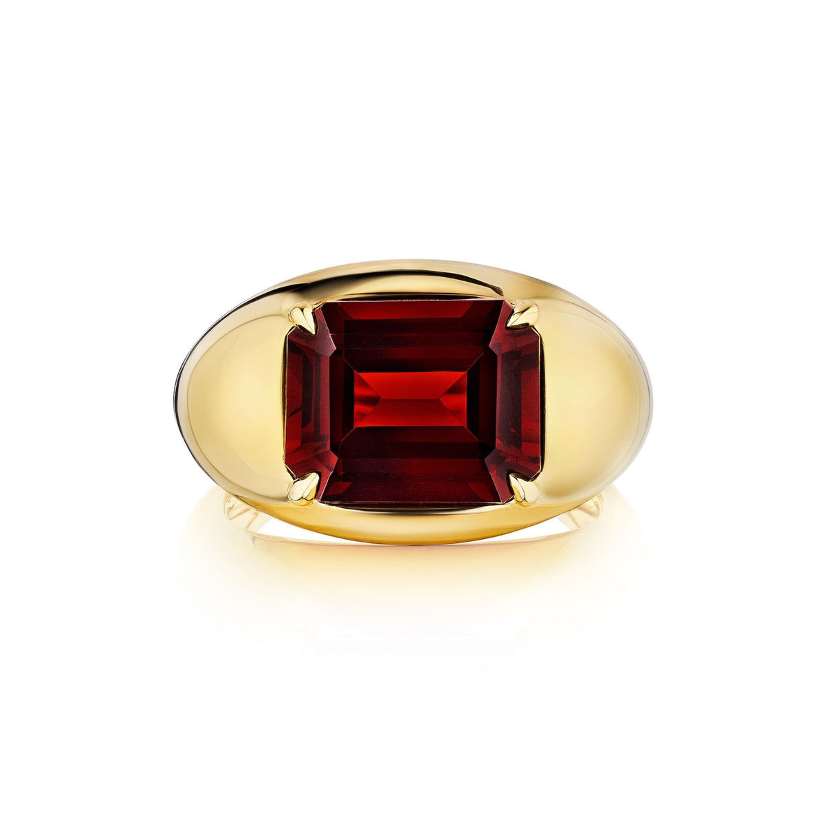 Bombé Ring with East-West Set Emerald Cut Ruby in Yellow Gold