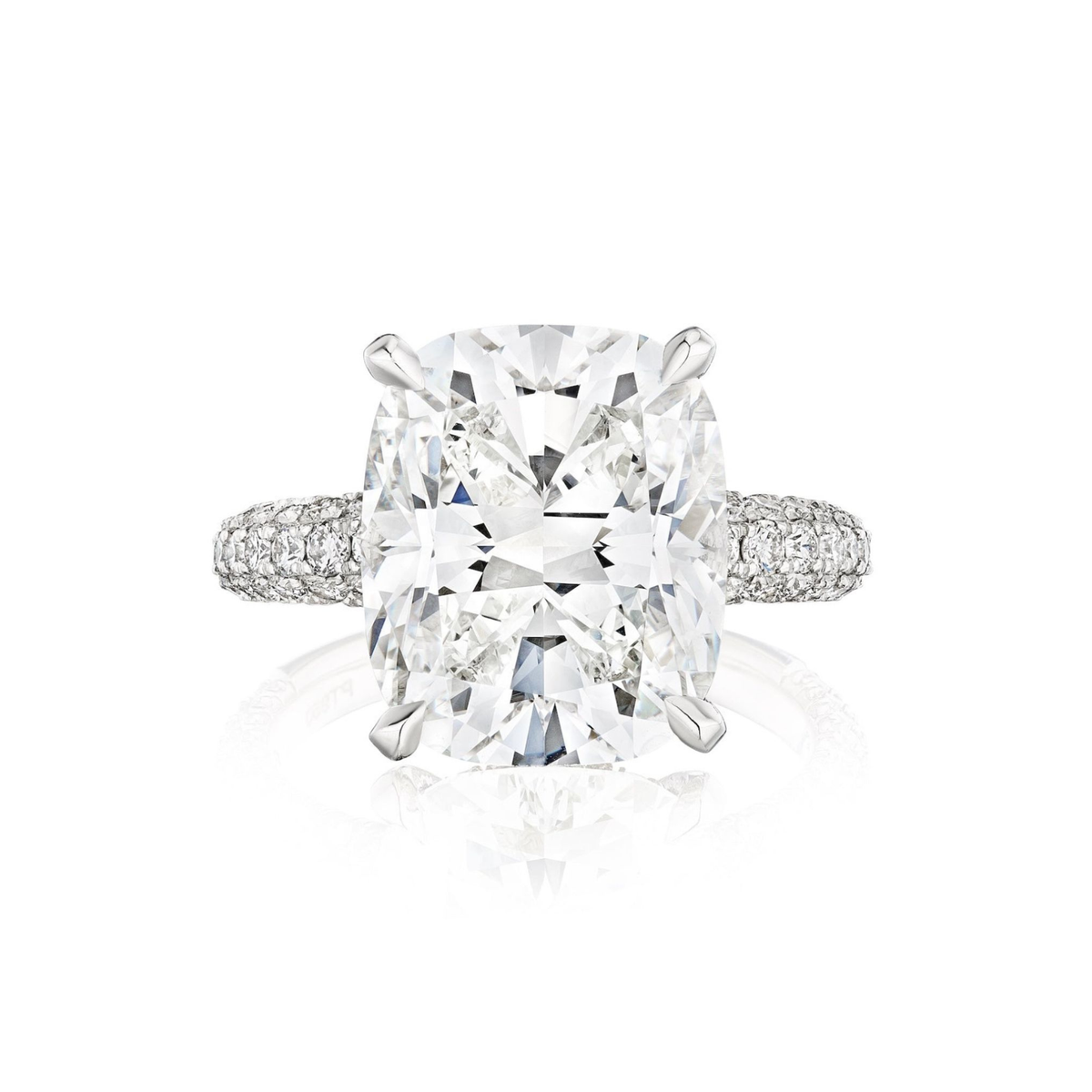 Cushion Cut Diamond Engagement Ring with Pavé Band