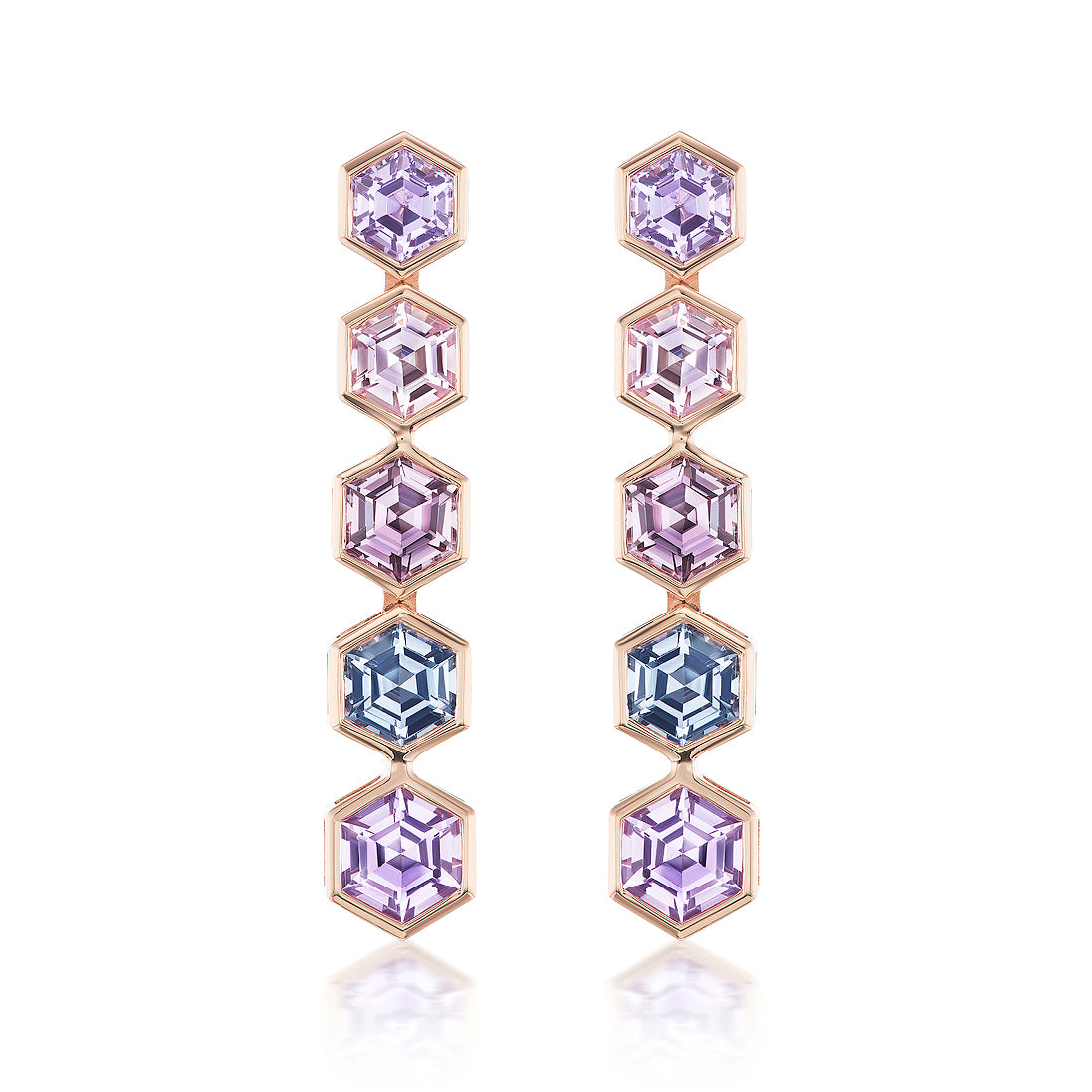 Spectrum Drop Earrings with Bezel Set Multicolor Hexagonal Sapphires