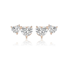 Duo Studs in Rose Gold with Heart Diamonds