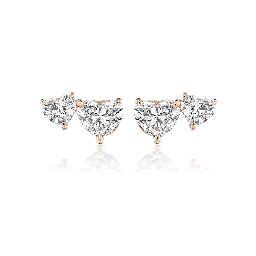Duo Studs in Rose Gold with Heart Diamonds