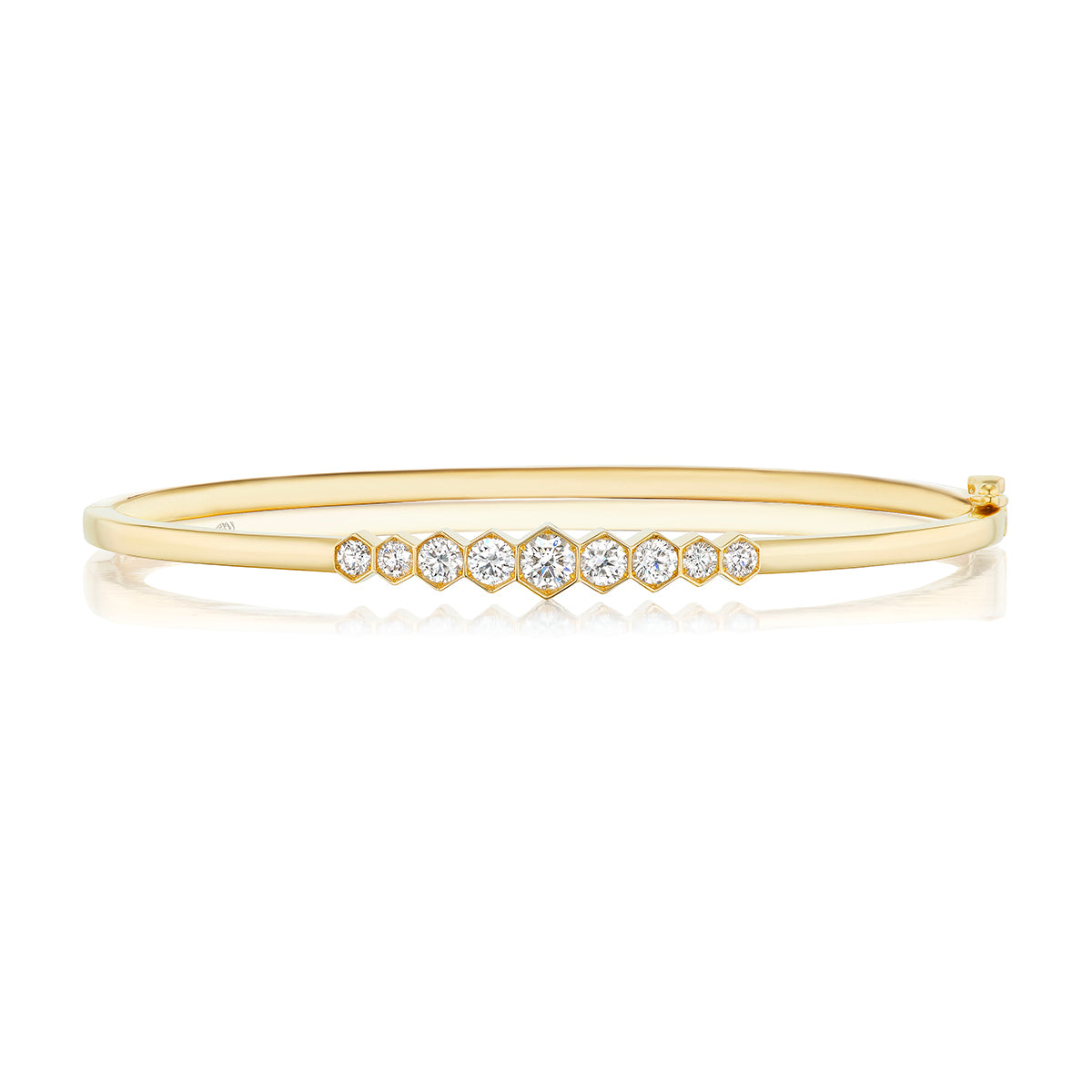 Graduated Hexagon Bezel Set Diamond Bangle