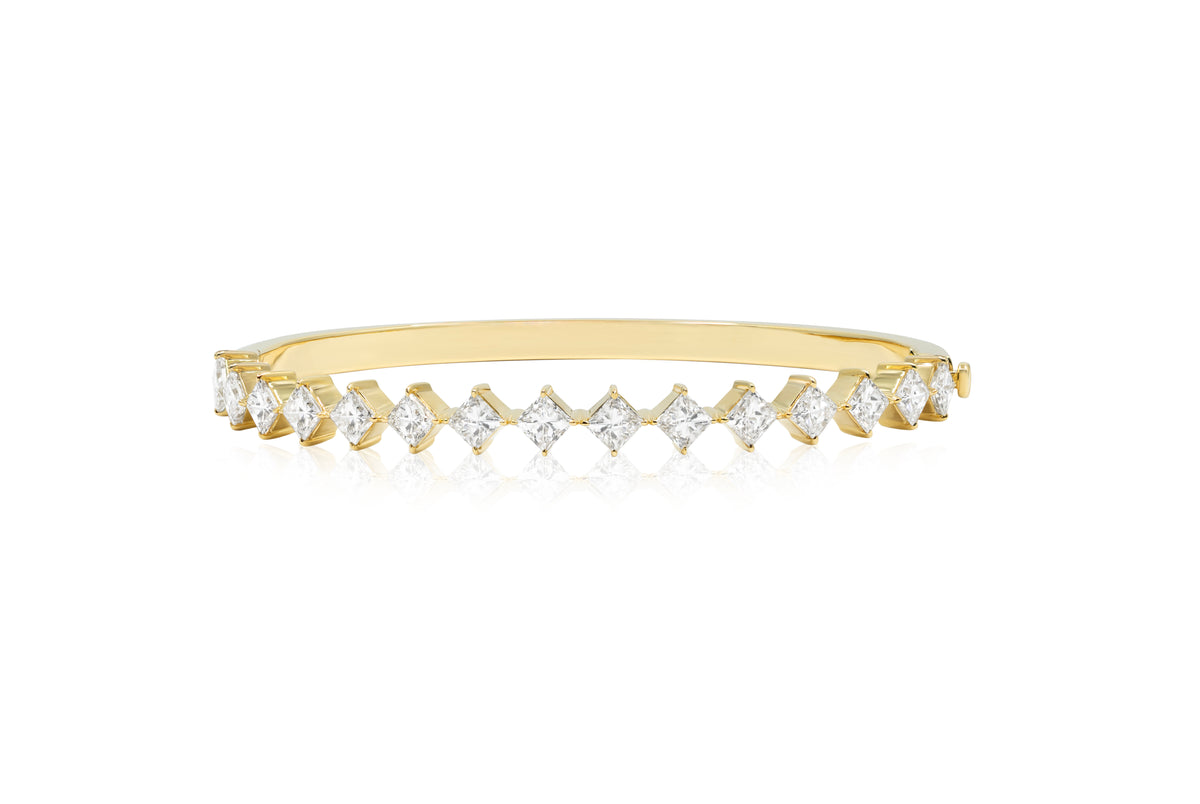 Diagonally Set Square Diamond Bangle in Yellow Gold