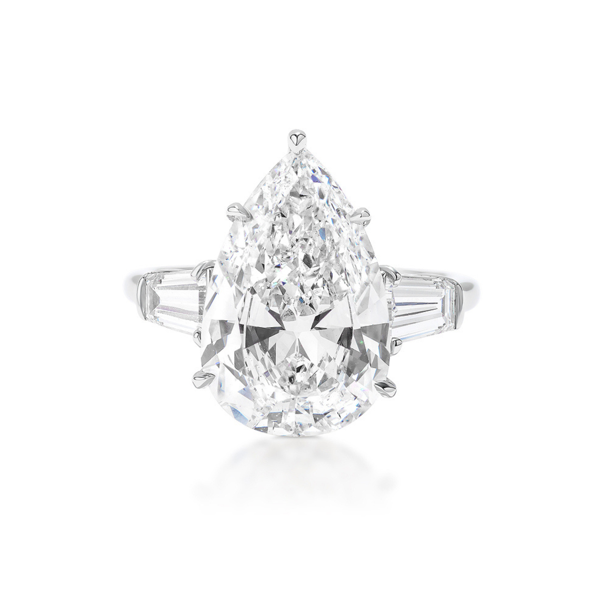 Pear Diamond Engagement Ring with Tapered Baguette Side Stones