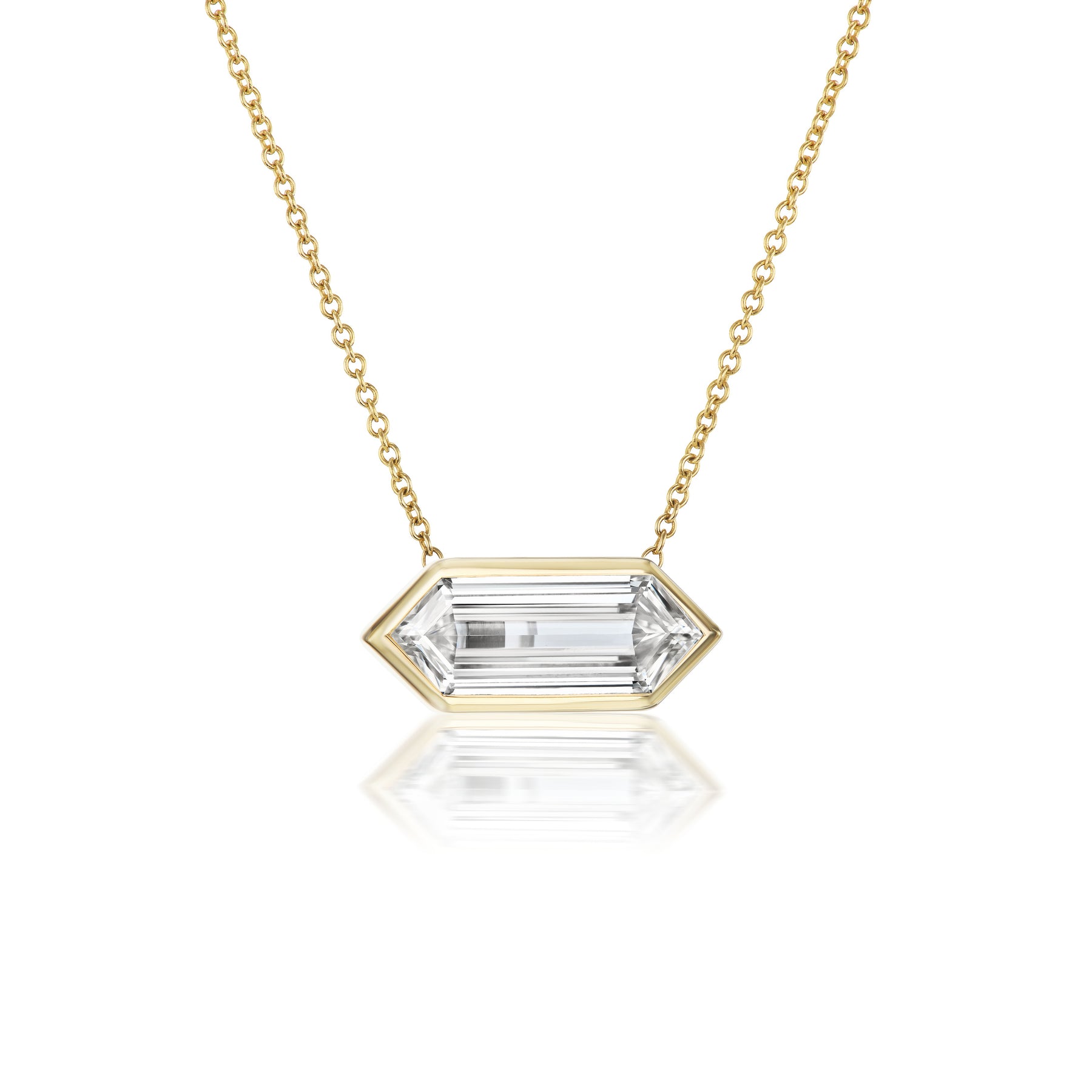 East-West Bezel Set Lozenge Diamond Pendant Necklace in Yellow Gold