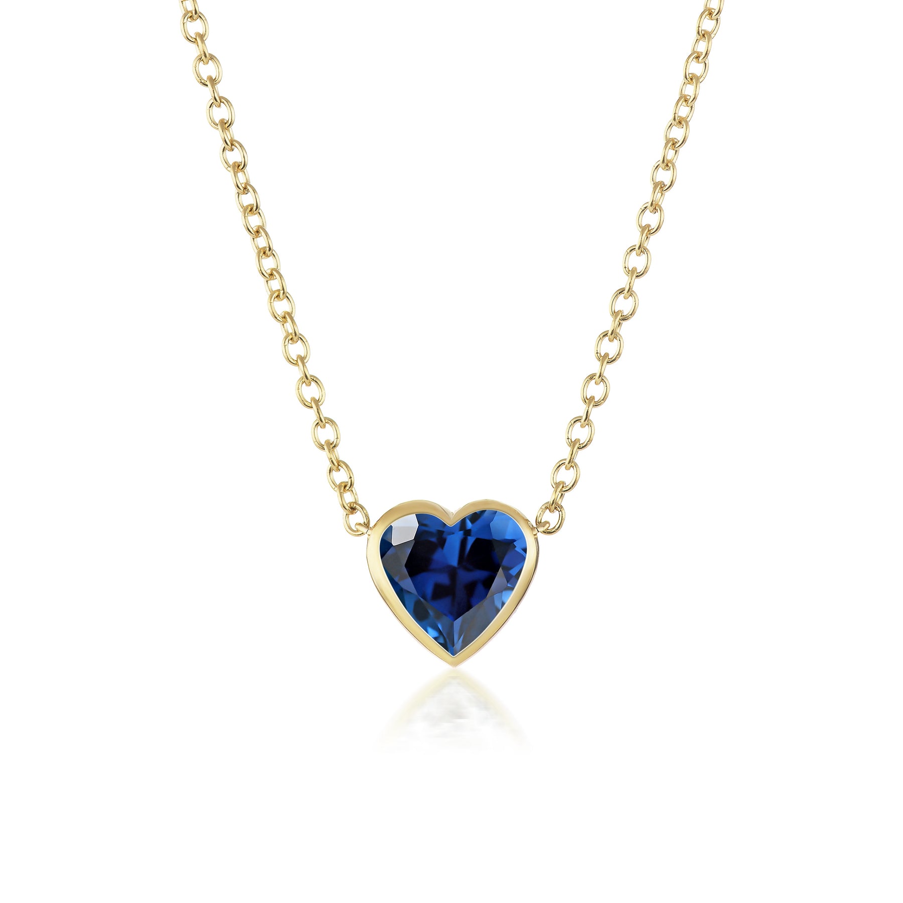 Bezel Set Heart Shape Blue Sapphire Pendant in Yellow Gold