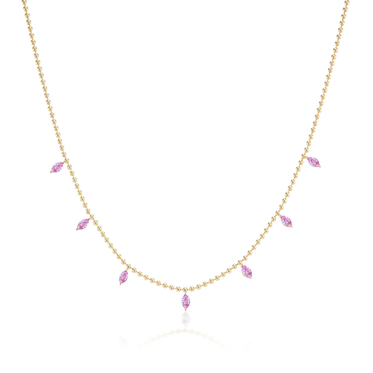 Spike Ball Chain Necklace in Yellow Gold with Marquise Pink Sapphires