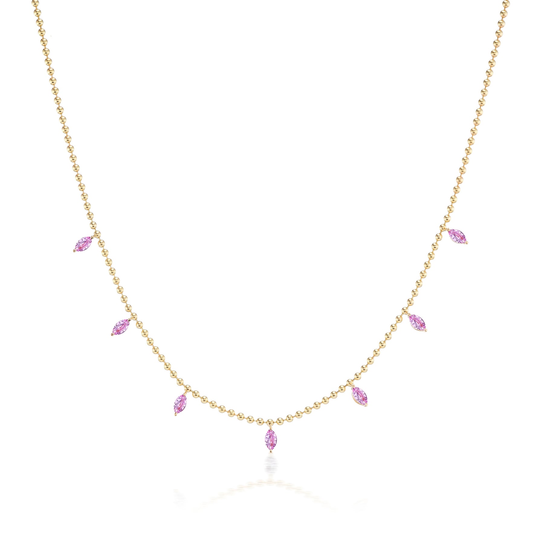 Spike Ball Chain Necklace in Yellow Gold with Marquise Pink Sapphires