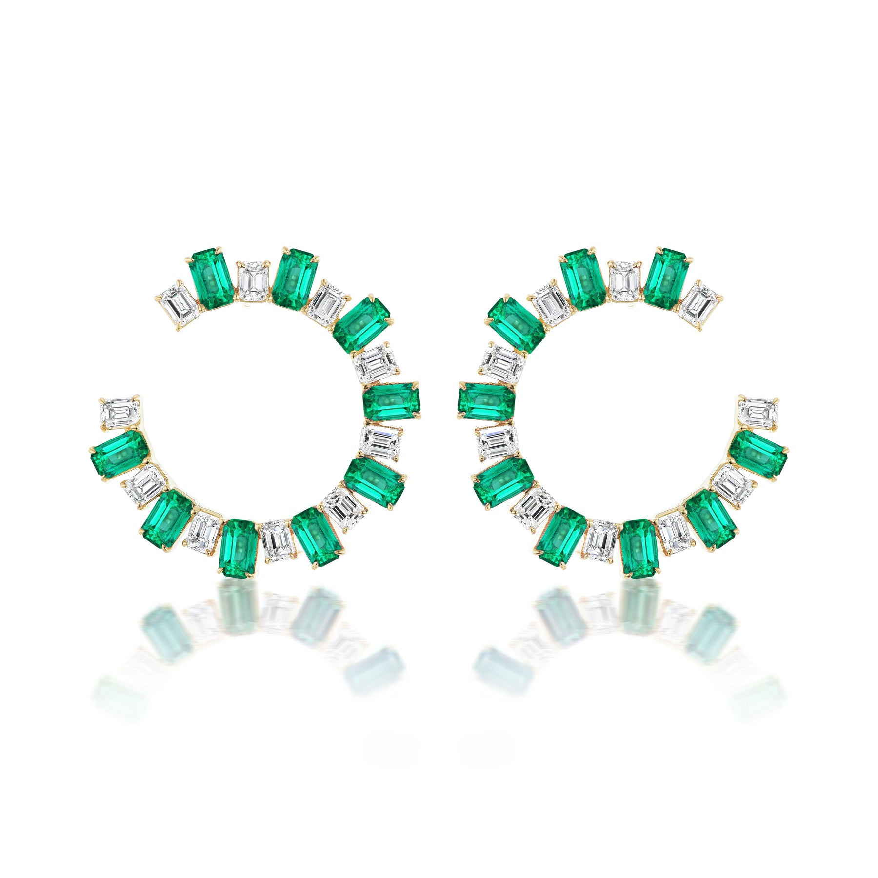 Confetti Front-to-Back Hoops with Emerald Cut Diamonds and Emeralds