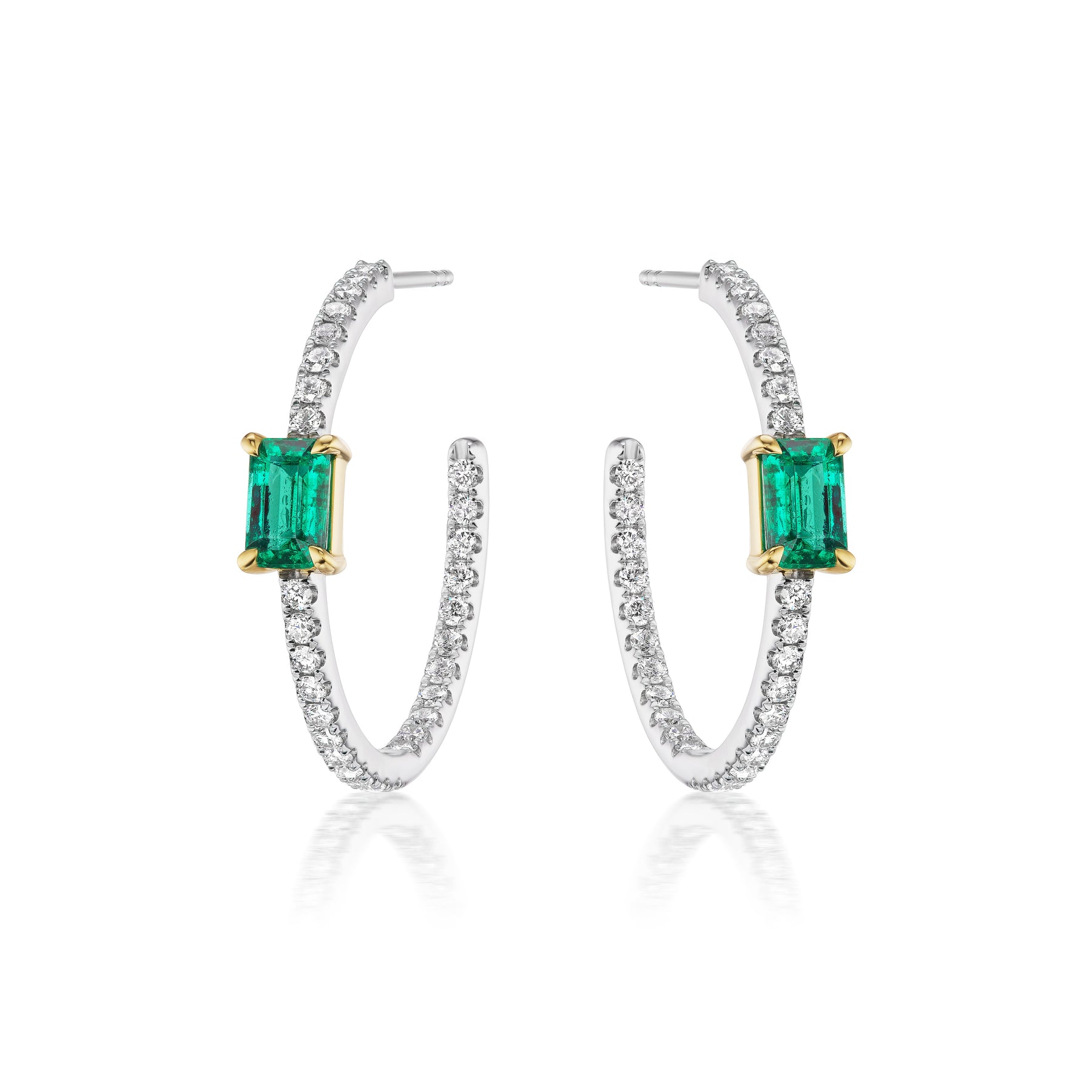 Pavé Hoops with Emerald Cut Emeralds in White Gold