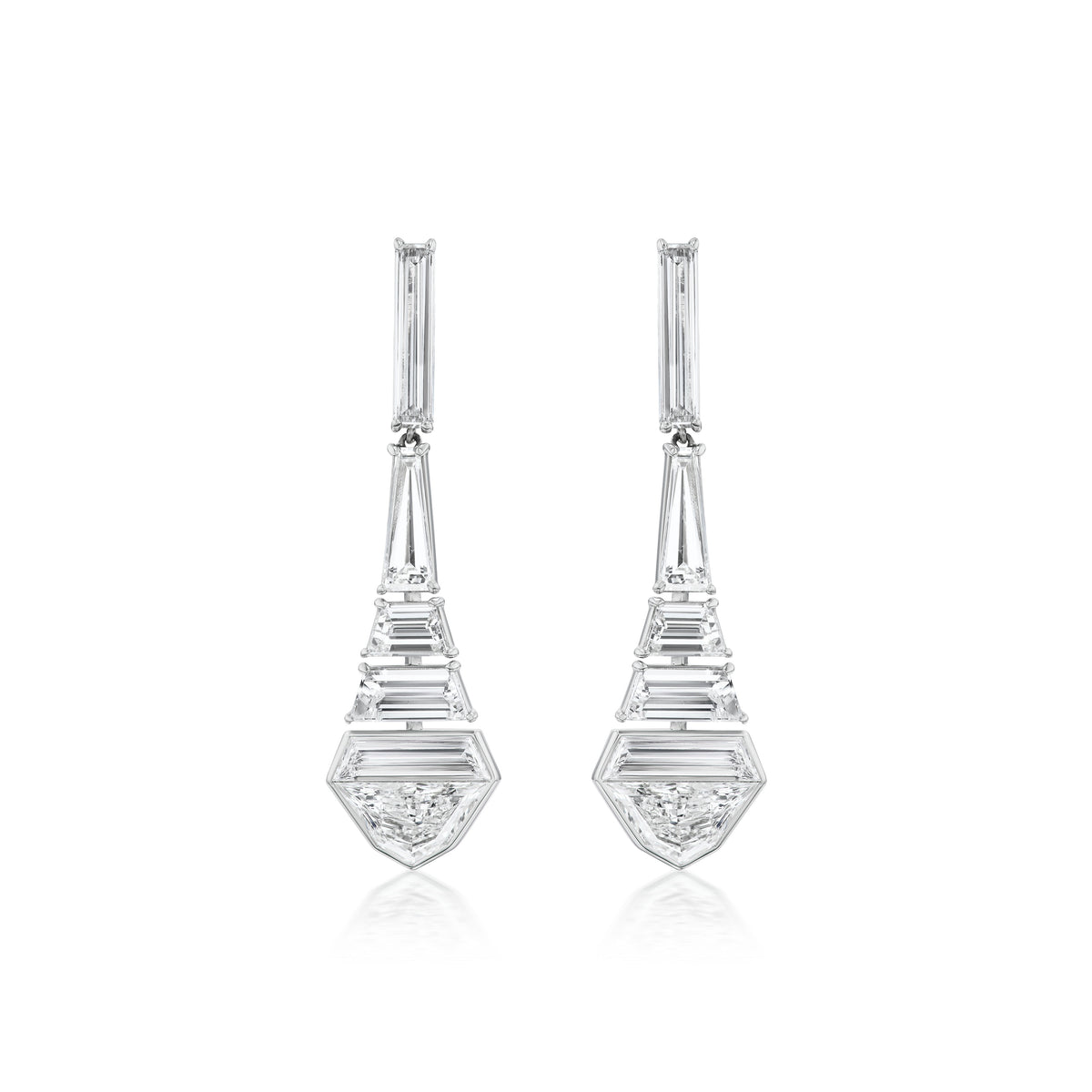 Statement Baguette Drop Earrings in White Gold