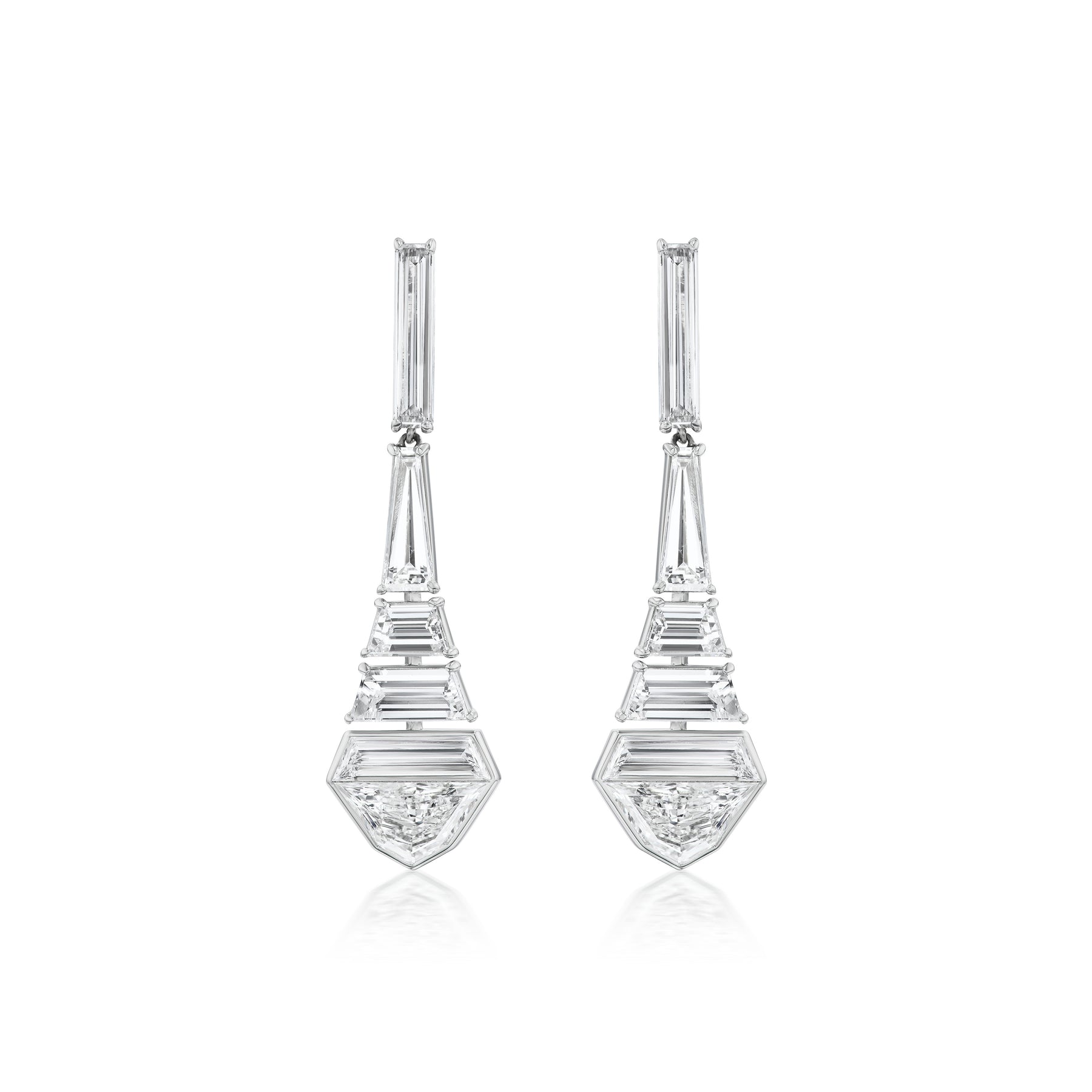 Statement Baguette Drop Earrings in White Gold